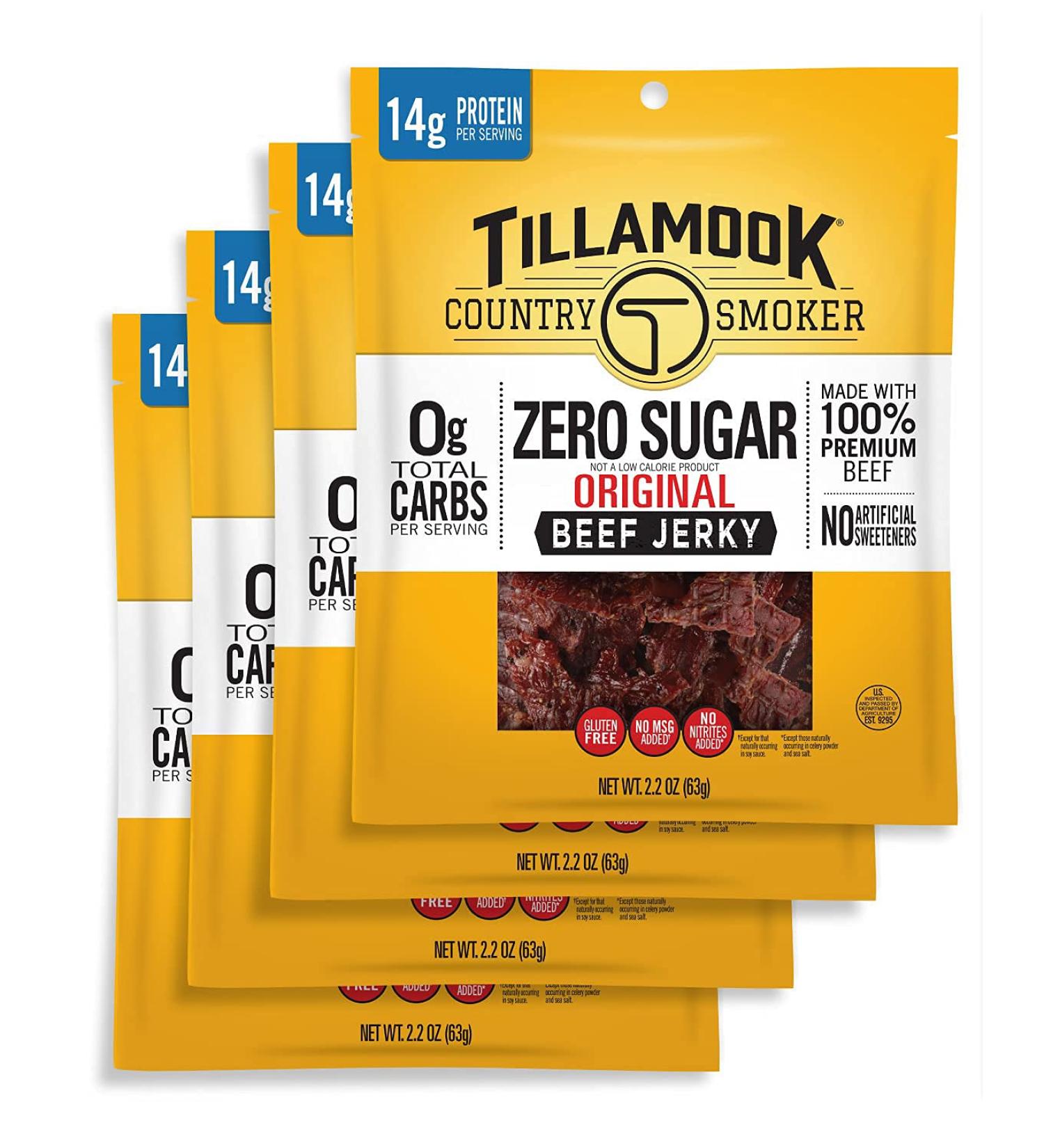 Tillamook Country Smoker Keto Friendly Zero Sugar Beef Jerky Original 2.2oz (4 Pack) - Buy Online on GoSupps.com