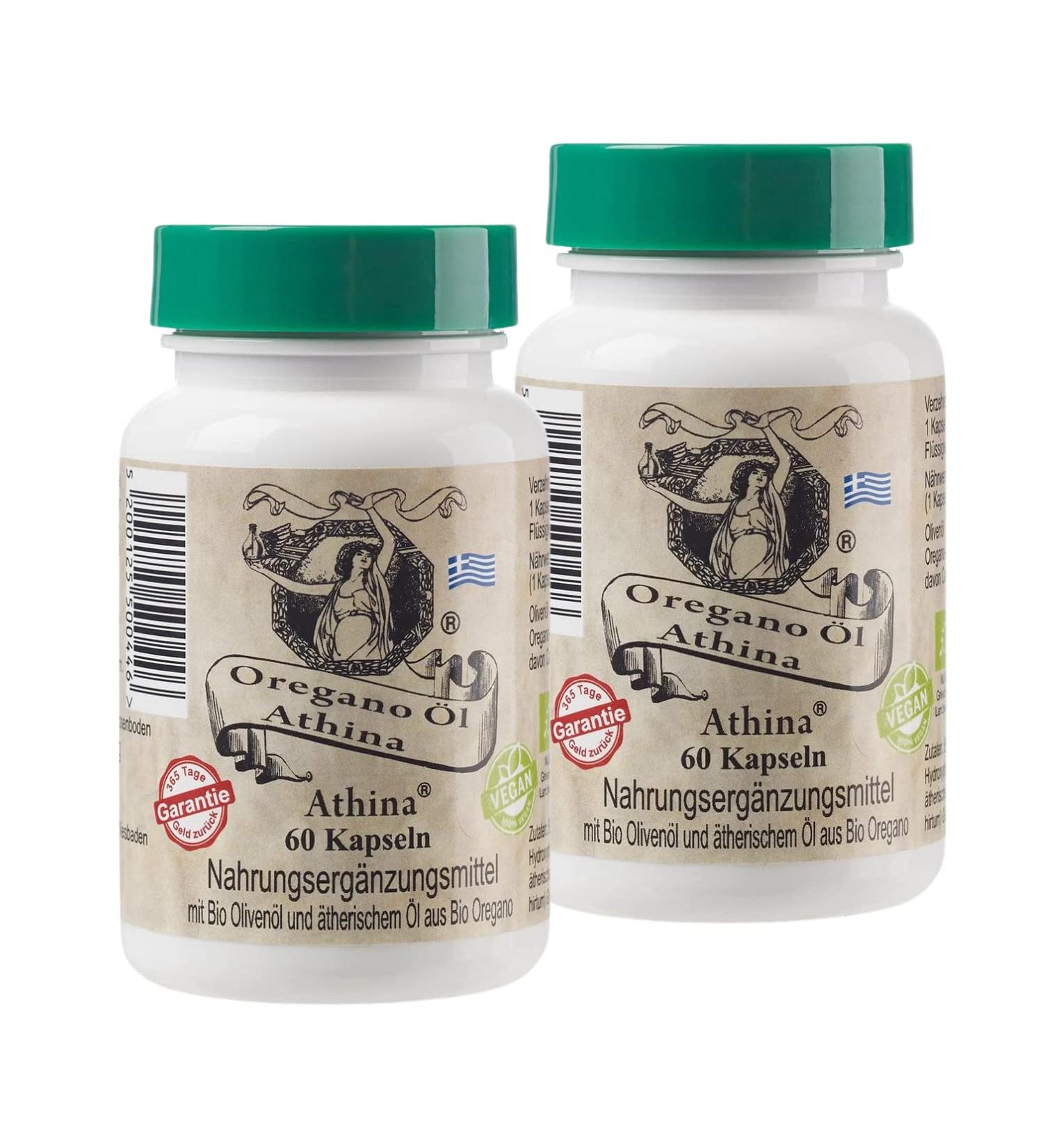 Buy Athina Oregano Oil - Organic Vegan Capsules (2 x 60) | 100 mg Per Capsule | 80% Carvacrol | Premium Greek Origanum vulgare hirtum - Buy Online on GoSupps.com