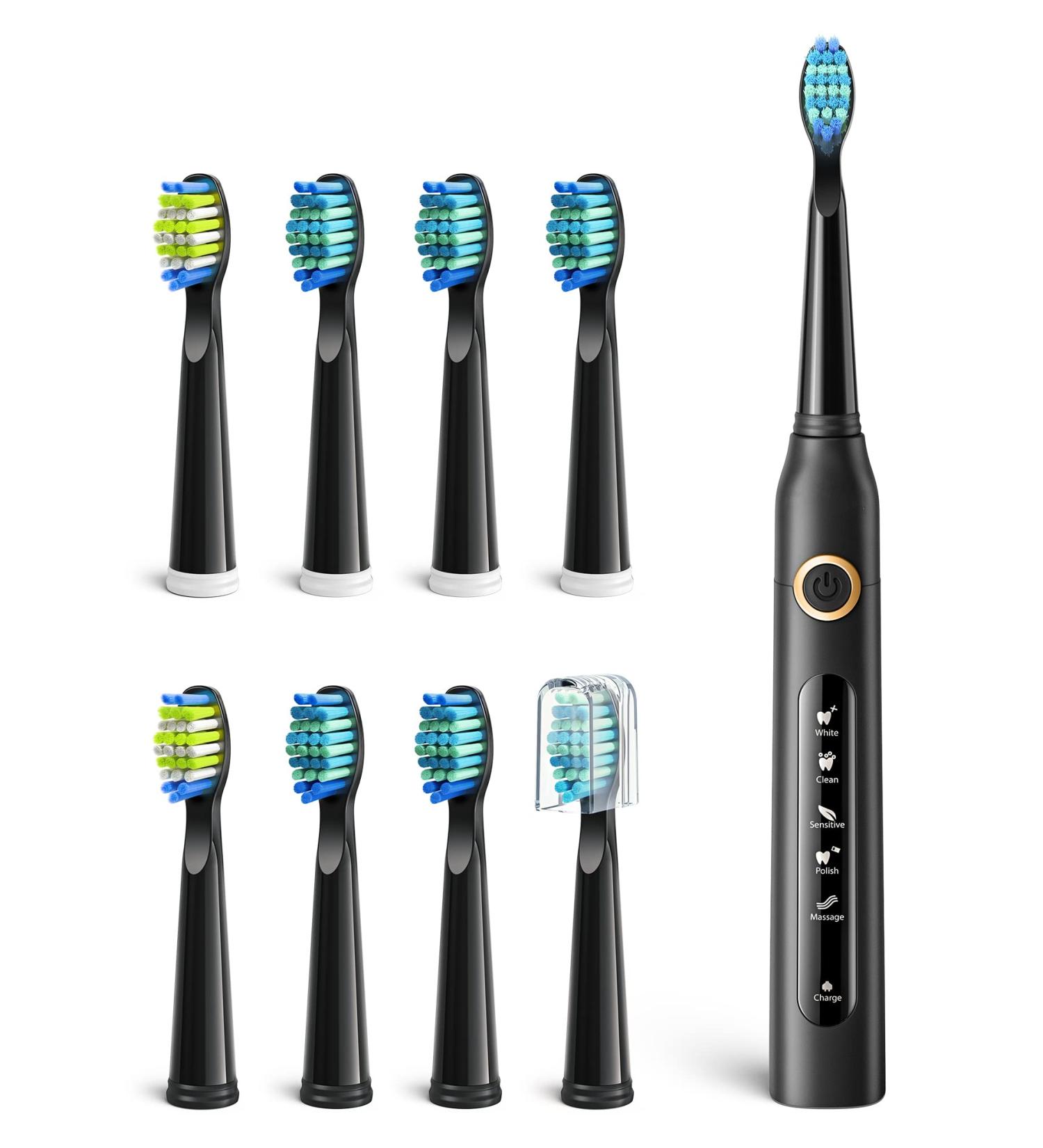 Powerful 5 Mode Electric Toothbrush for Adults | 40,000 VPM Sonic Cleaning | 8 Brush Heads | Rechargeable | Waterproof IPX7 - Buy Online on GoSupps.com