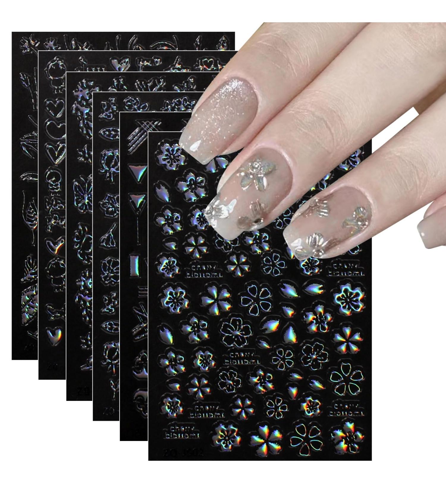 JMEOWIO 12 Sheets Flower Aurora Nail Art Stickers Decals Self-Adhesive Floral Colorful Nail Supplies Nail Art Design Decoration Accessories - Buy Online on GoSupps.com