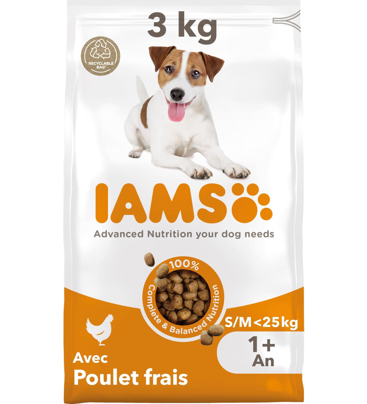 Iams Vitality - Dry Dog Food for Adult Dogs Small and Medium Breeds - Promotes Health and Vitality - Low in Fat - With Fresh Chicken - Free of: GMOs Colouring Artificial Flavouring Wheat - 3 kg - Buy Online on GoSupps.com