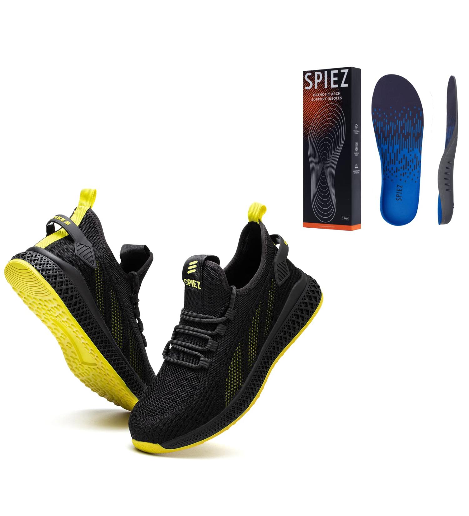 SPIEZ Orthotic Arch Support Insoles & Safety Shoes for Men | Heavy Duty Inserts for Plantar Fasciitis Pain Relief | Men's Steel Toe Work Shoes - Buy Online on GoSupps.com