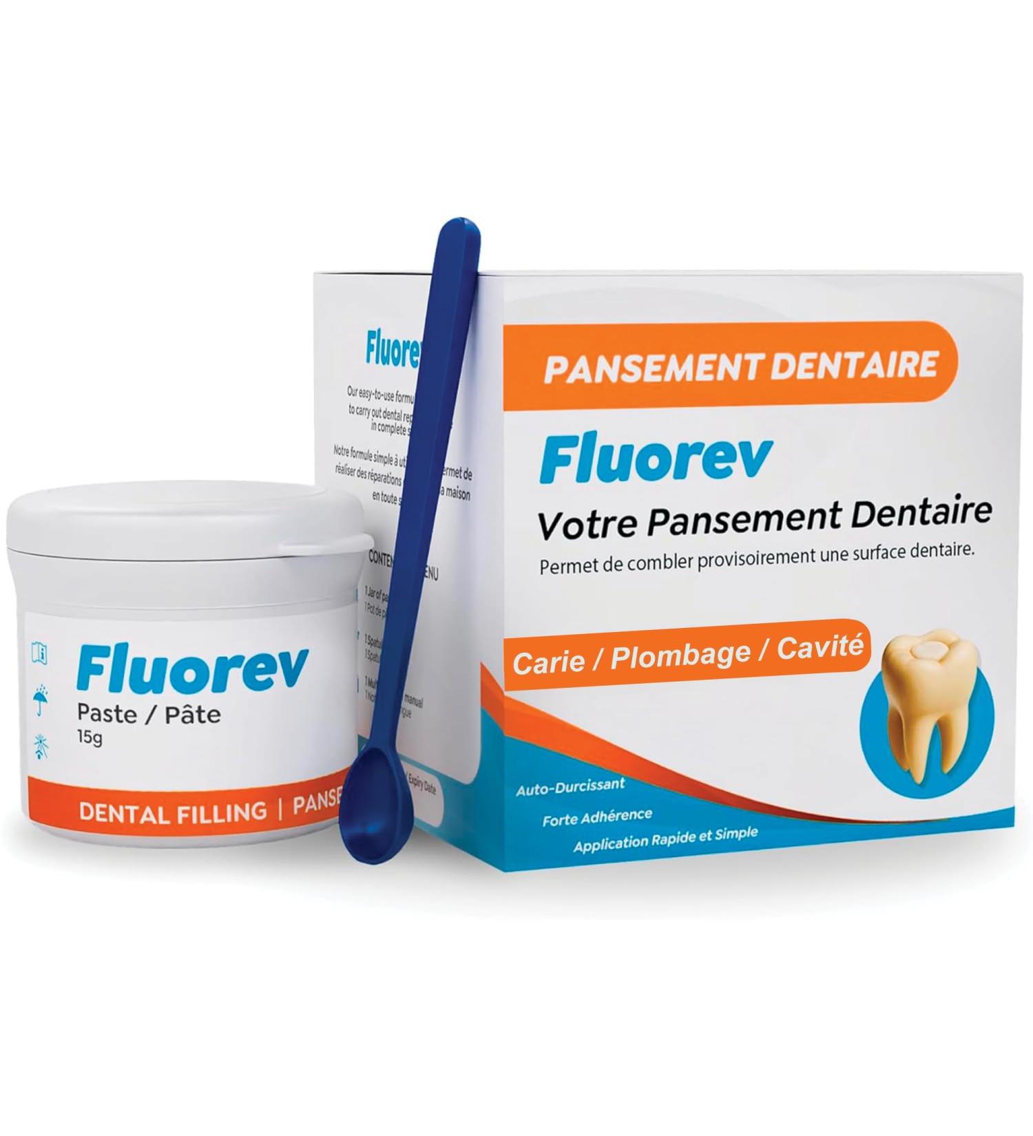  FLUOREV Temporary dental filling - Temporary dental repair (cavities fillings) and immediate pain relief - Ready to use easy to apply - With zinc oxide - 15 g - Buy Online on GoSupps.com