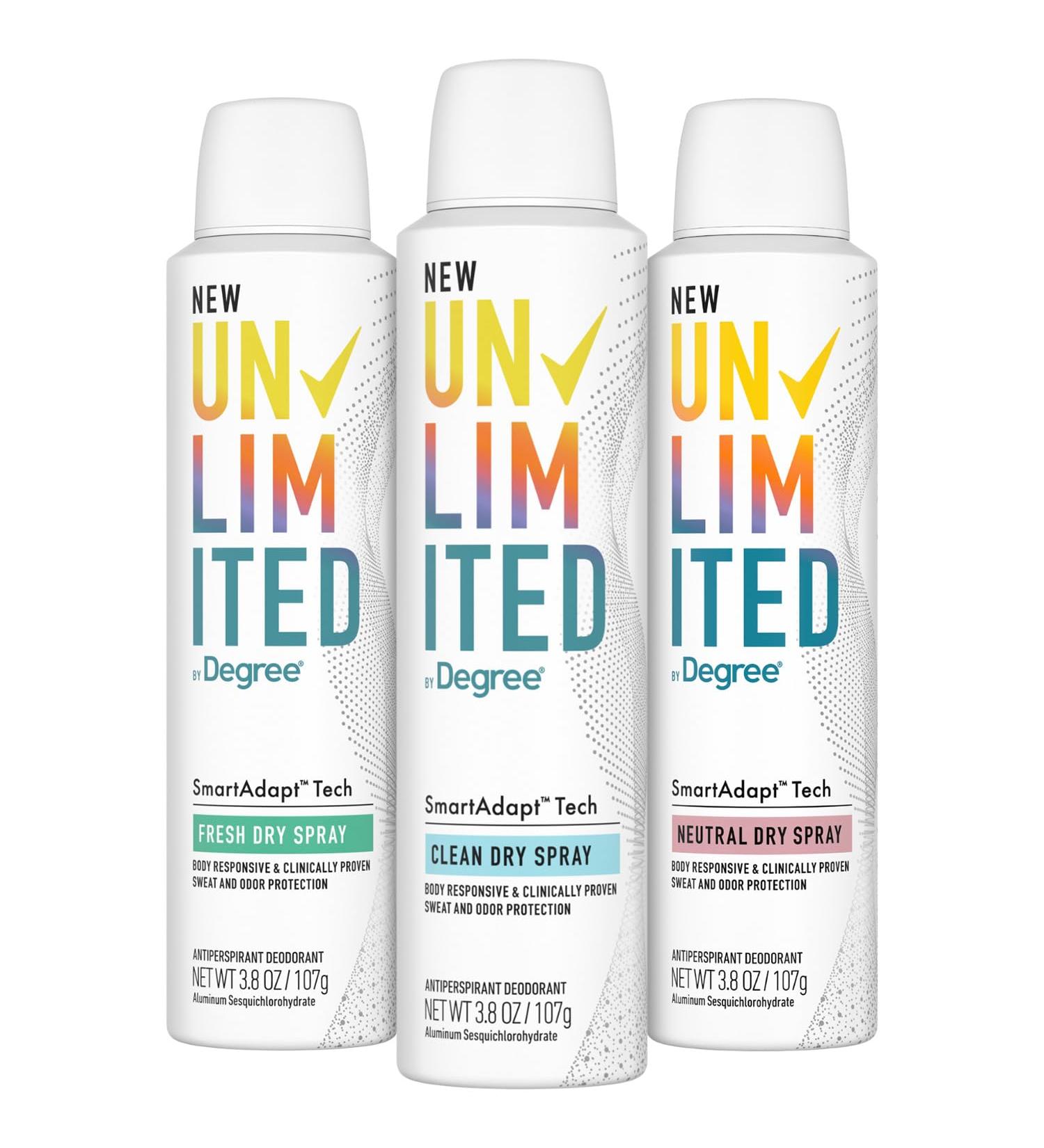 Degree Deodorant for Women - Unlimited Dry Spray Variety Pack | 96-Hour Antiperspirant Protection - Clean Fresh & Neutral Scents (3 Piece Set 3.8 Oz Each - Buy Online on GoSupps.com