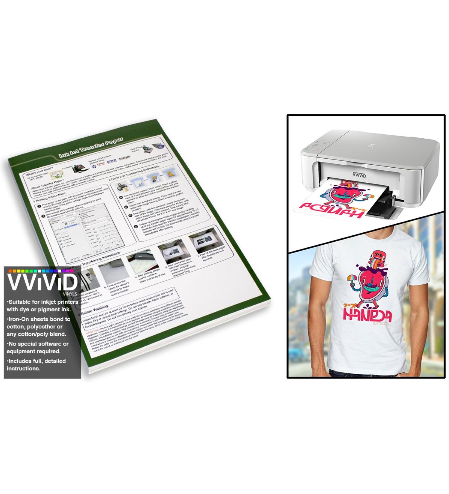 VViViD Inkjet Printable Iron-On 8.5 Inch x 11 Inch Image Transfer Paper Sheet Pack (50 Sheets)