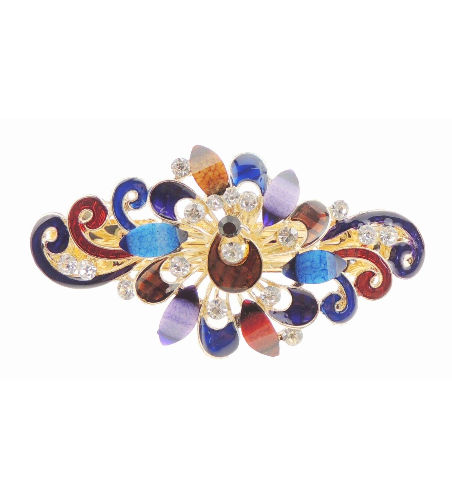 Ladies Enamel & Diamante Evening Occasion Stencil Hair Barrette Clip Peacock Flower (Multi)