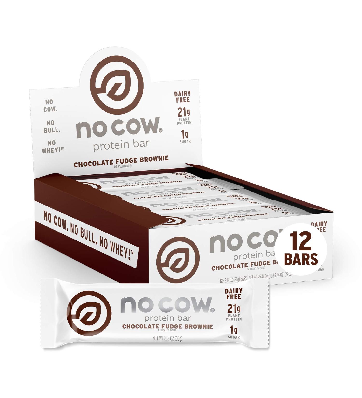 No Cow Protein Bar - Chocolate Fudge Brownie (12 Bars, 2.12 oz Each) - Vegan & Gluten-Free Snack - Buy Online on GoSupps.com
