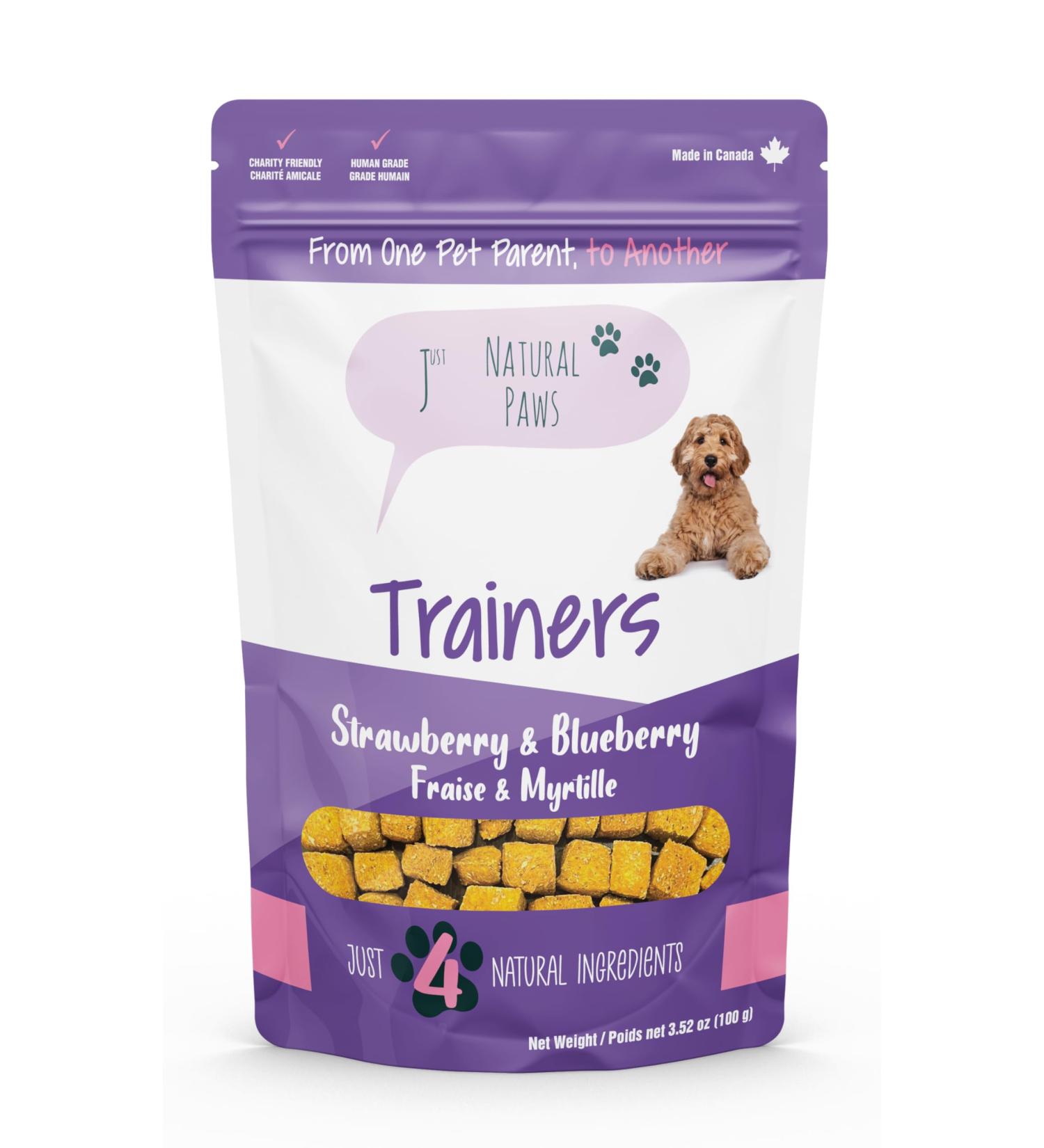 Just Natural Paws Strawberry & Blueberry Dog Treats - Healthy Human-Grade Superfood Dog Training Treats Natural & Vegetarian No Preservatives or Additives - Buy Online on GoSupps.com