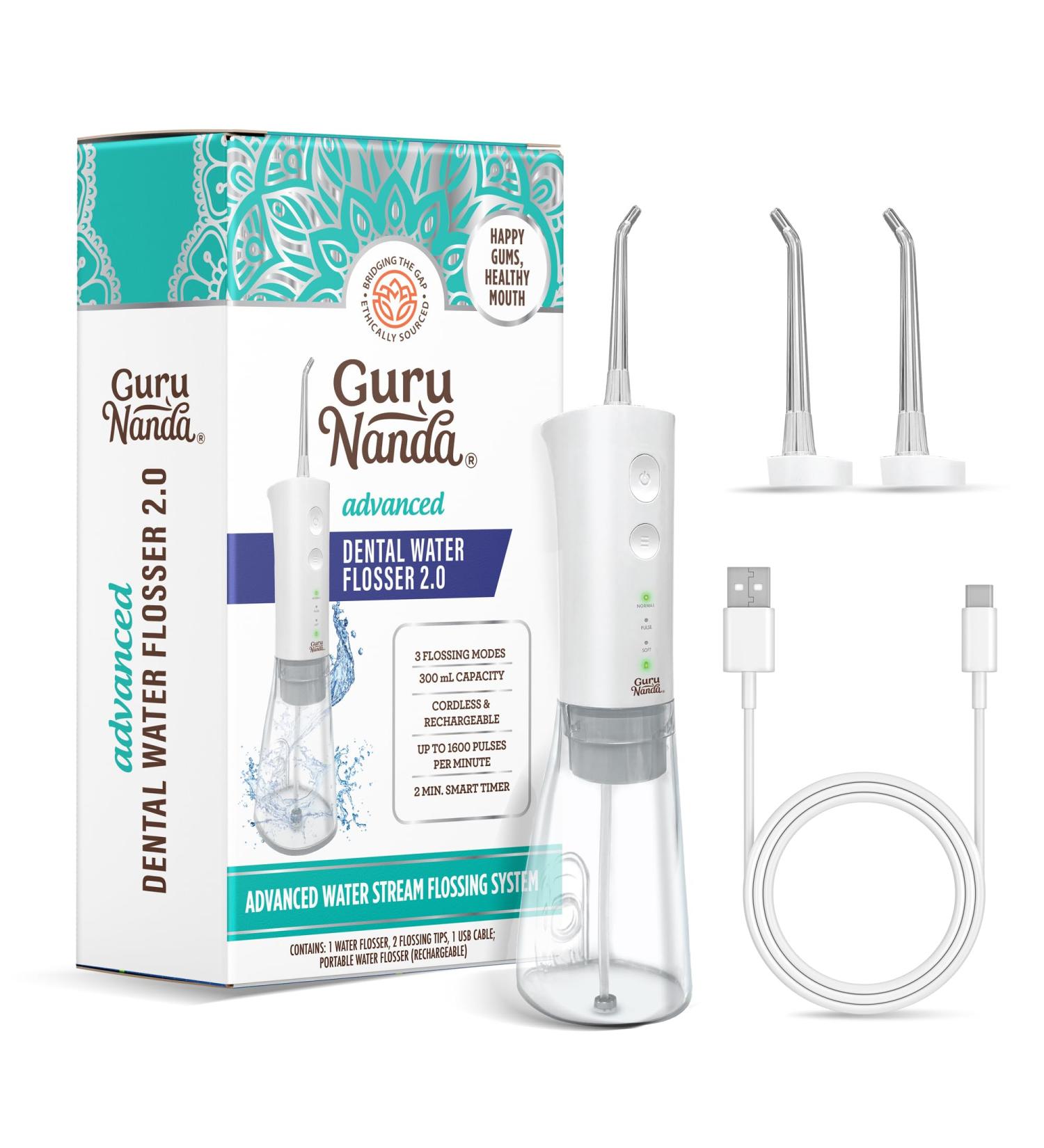 GuruNanda Advanced Dental Water Flosser 2.0 | 300 ml White | International Shipping Available - Buy Online on GoSupps.com