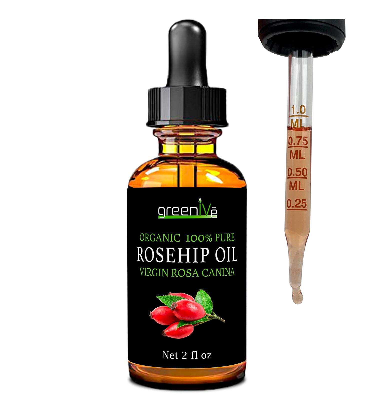 GreenIVe Rosehip Oil Rosa Canina 100% Pure Cold Pressed Virgin Oil Glass Dropper Easy Application (2 Fl Oz) 1 Fl Oz (Pack of 1) - Buy Online on GoSupps.com