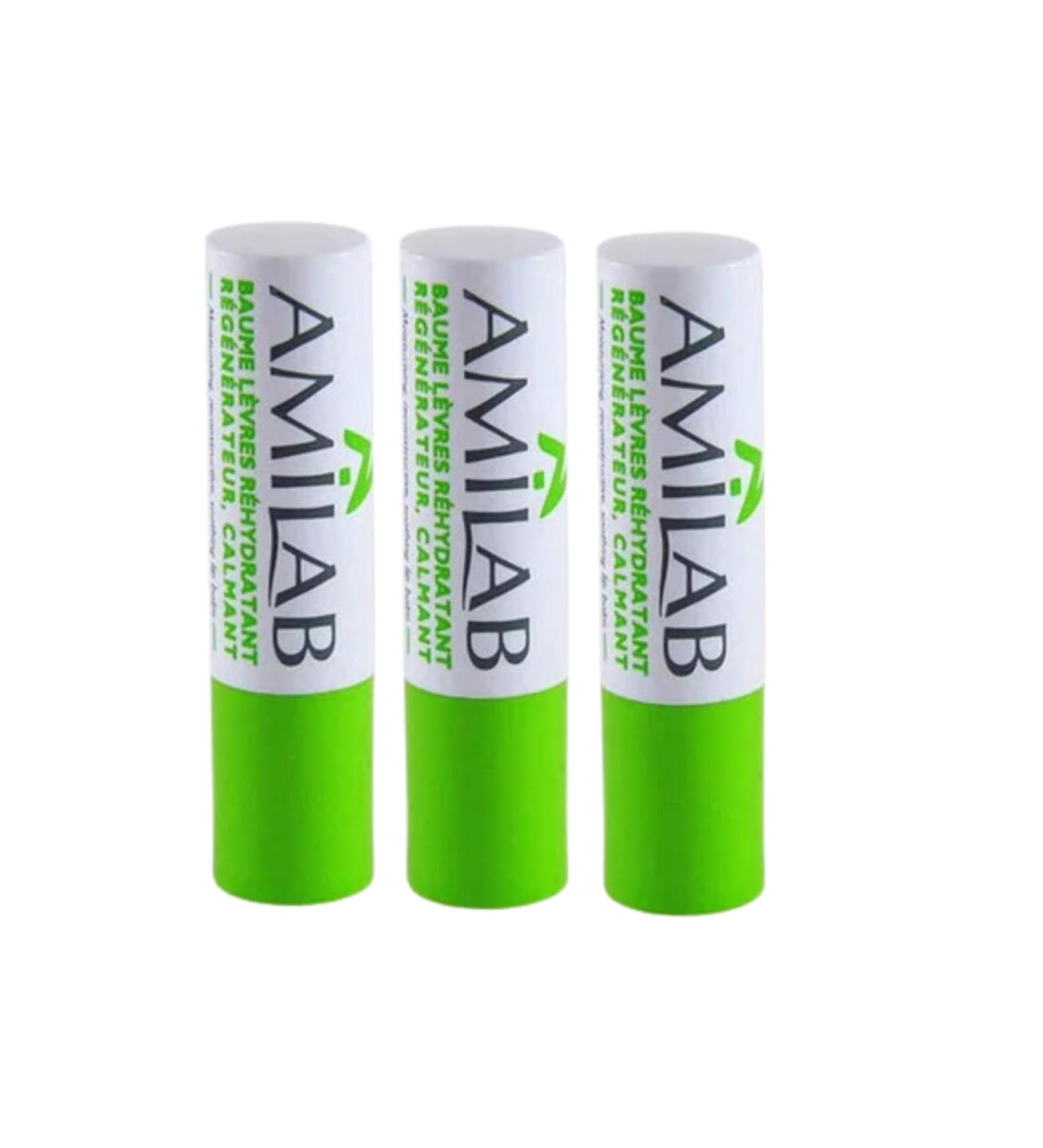 Merck | Amilab Lip care | 4 in 1 | Soothes Nourishes Repairs and Protects | Protects against external aggressions | Accelerates healing | Softens dry lips | Set of 6 sticks