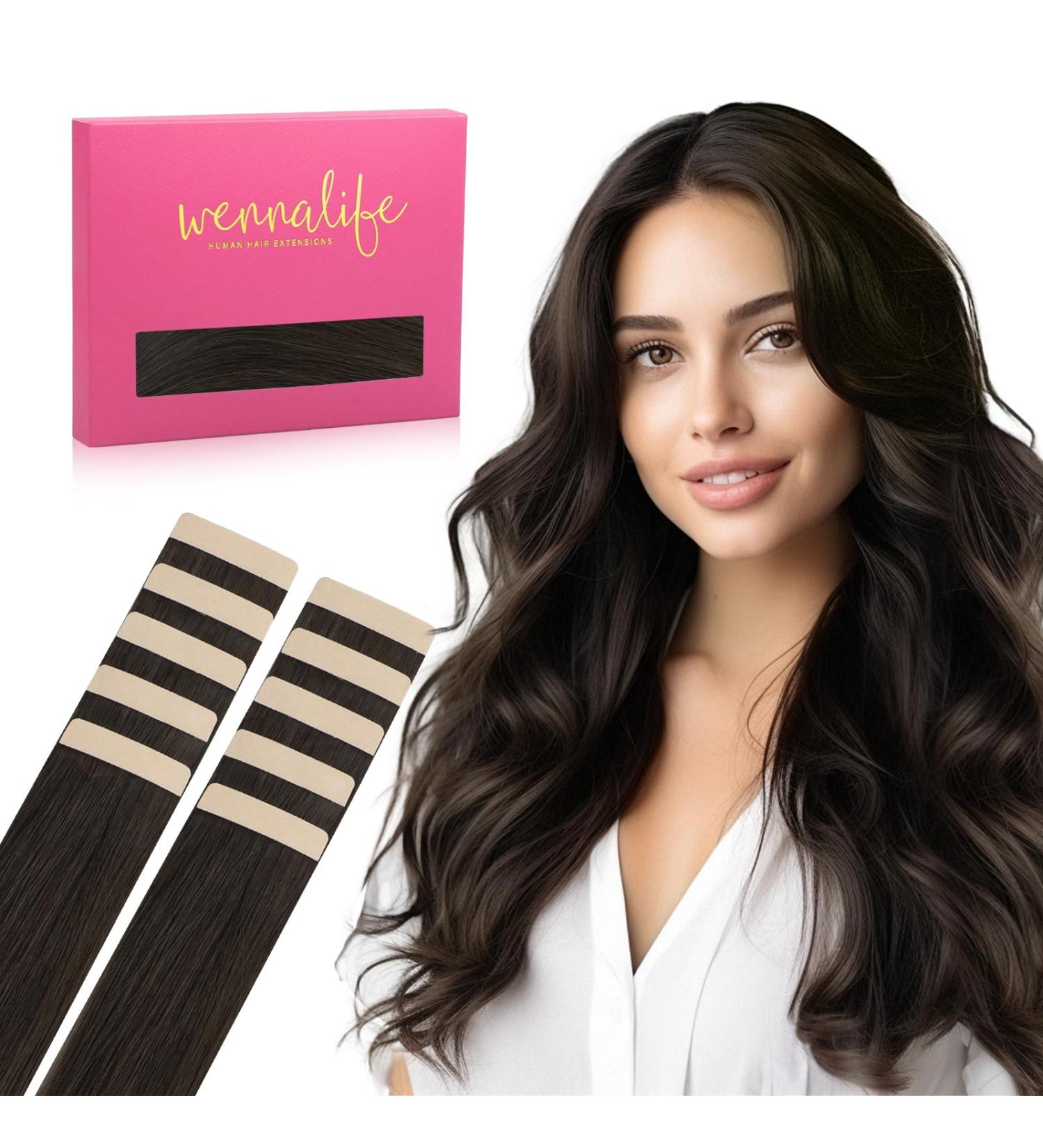 Salife Tape Extensions - 10pcs Real Hair Tape In Extensions 40cm 25g - Dark Brown Invisible Hair Extensions for Girls - Buy Online on GoSupps.com