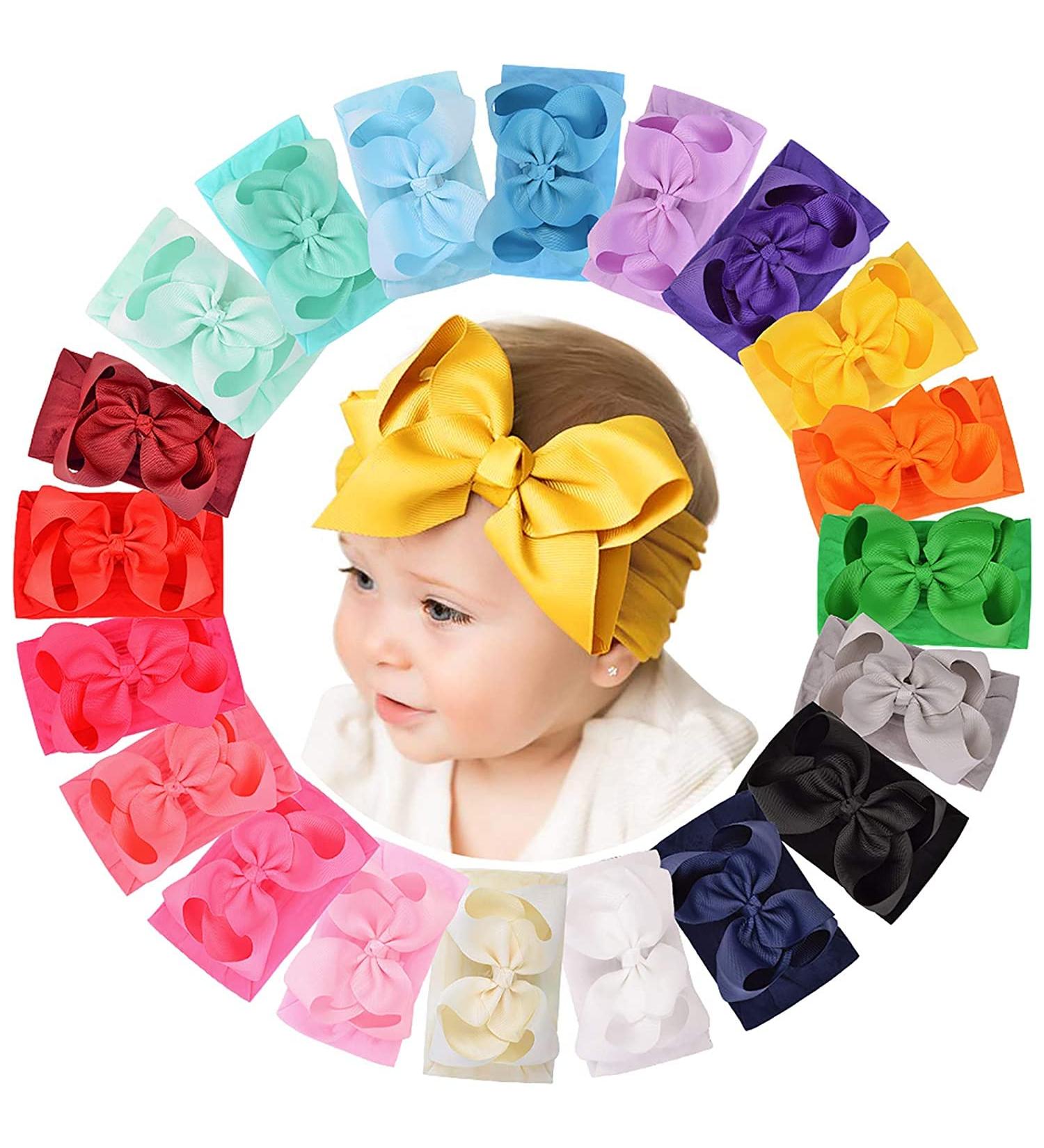 Shop 20-Piece Baby Headband Set | Stretchy Hair Bands with 6-Inch Big Bows for Newborns Toddlers & Kids Multi-Colored Options Available - Buy Online on GoSupps.com