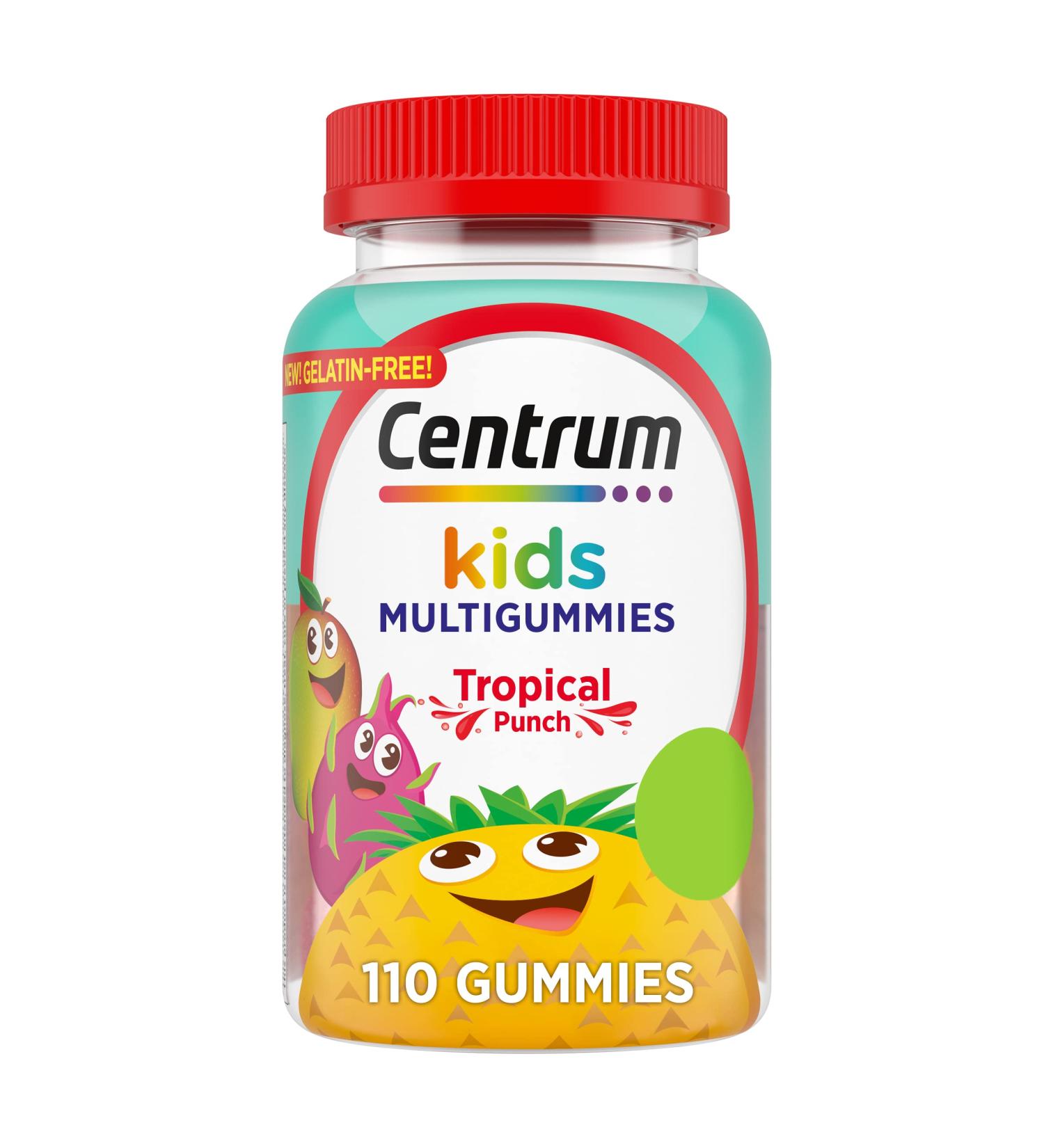 Centrum Kids Multivitamin Gummies - Tropical Punch Flavor - 110 Count - 110 Day Supply - Natural Flavors - Fruit Flavored - Pack of 1 - Buy Online on GoSupps.com