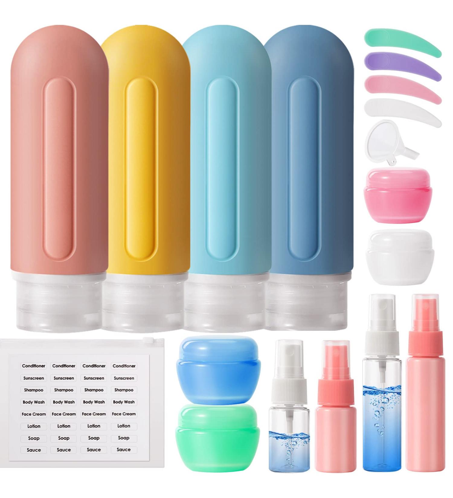 TSA Approved Travel Bottles for Toiletries - 19 Pack, Leak Proof Silicone Containers for Shampoo, Conditioner, Lotion - Squeezable Tubes for Easy Dispensing - Travel Size Accessories Kit - Buy Online on GoSupps.com