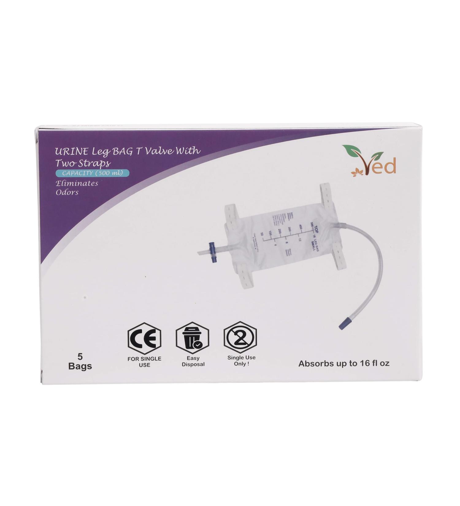 Buy Ved Urine PVC Leg Bag (500 ml Pack of 5) - T Valve Two Straps Natural Leg-Shape Design | International Shipping Available - Buy Online on GoSupps.com