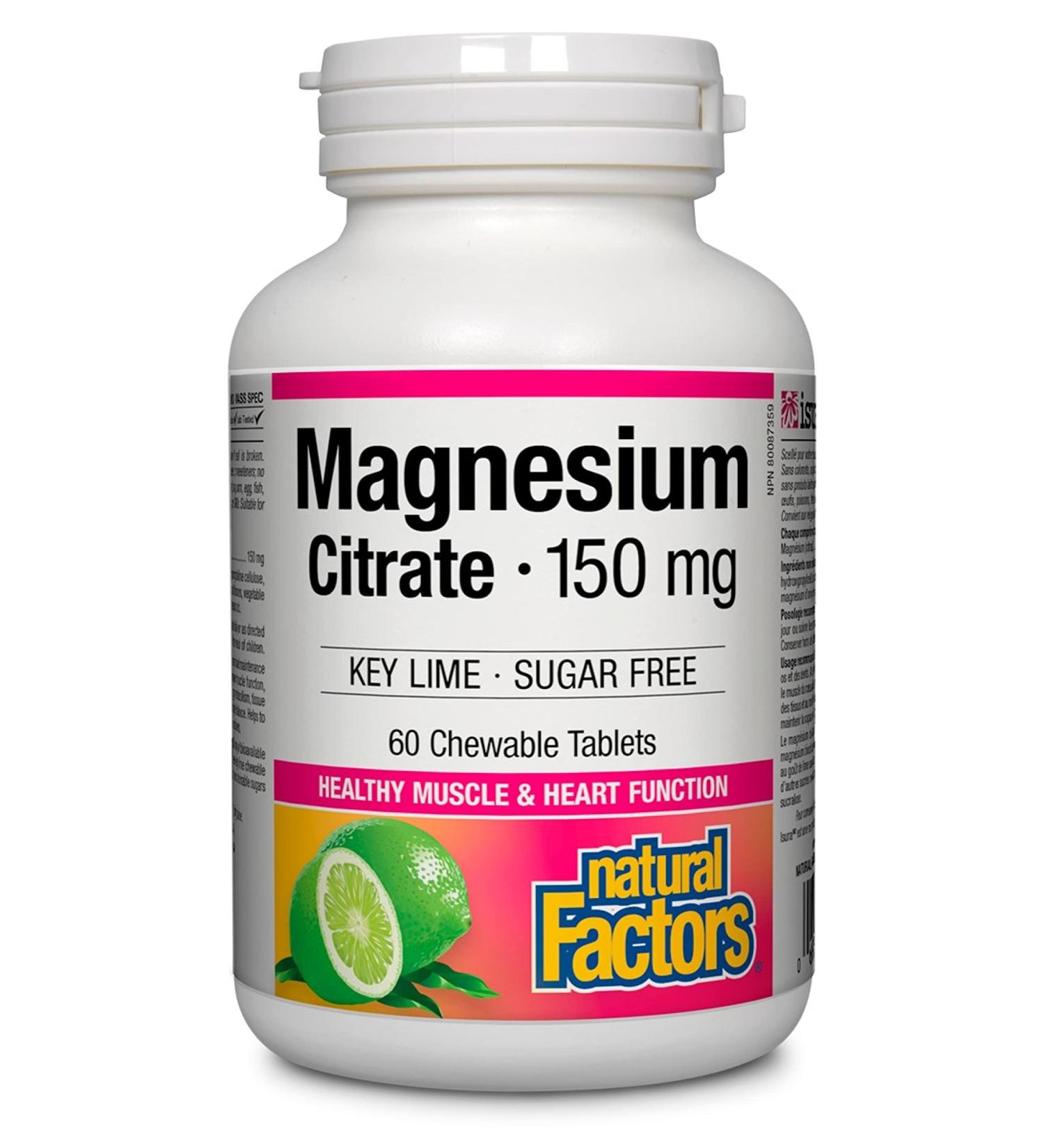 Natural Factors Magnesium Citrate 150mg - Key Lime Chewable Tablets 60 Count - Buy Online on GoSupps.com