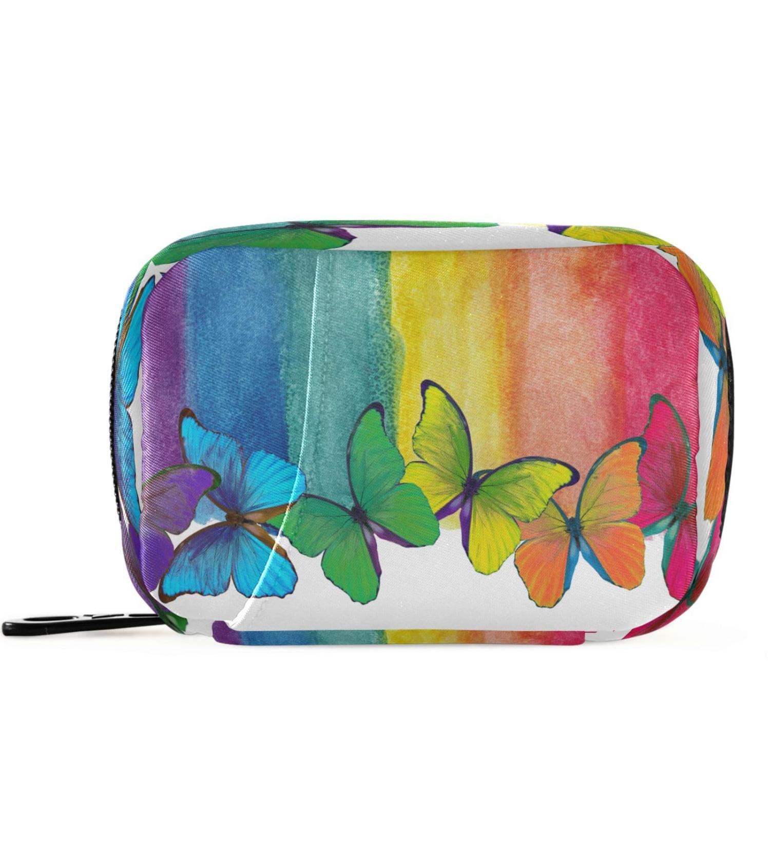 Pfrewn 7 Day Rainbow Watercolor Butterfly Pill Organizer | Portable Weekly Vitamin & Medicine Holder - Travel-Friendly Zipper Pouch - Buy Online on GoSupps.com
