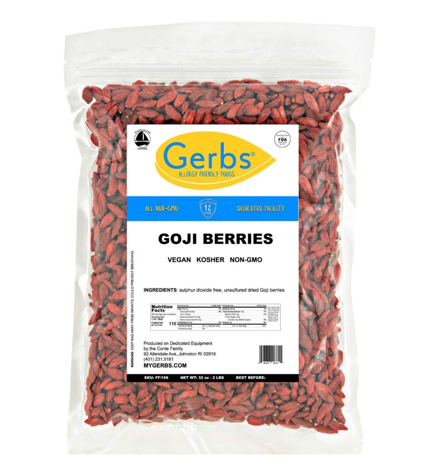 GERBS Dried Goji Berries 2 LBS - Allergy-Free & Sulfur Dioxide-Free | Immune Support & Healthy Skin | Gluten & Peanut Free - Buy Online on GoSupps.com