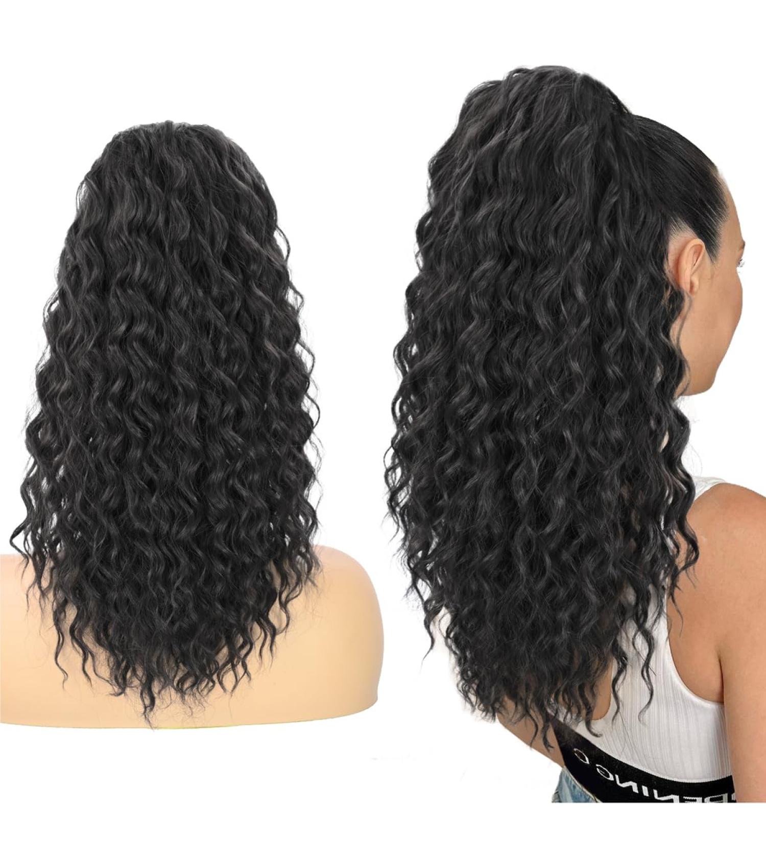 Allyreetress Afro Curly Ponytail Extension Long Black Drawstring Ponytail for Black Women Long Multi Layered Hair FluffyThick Ponytail Natural Soft Synthetic Hairpiece for Daily Use(Black) 18 Inch Black - Buy Online on GoSupps.com