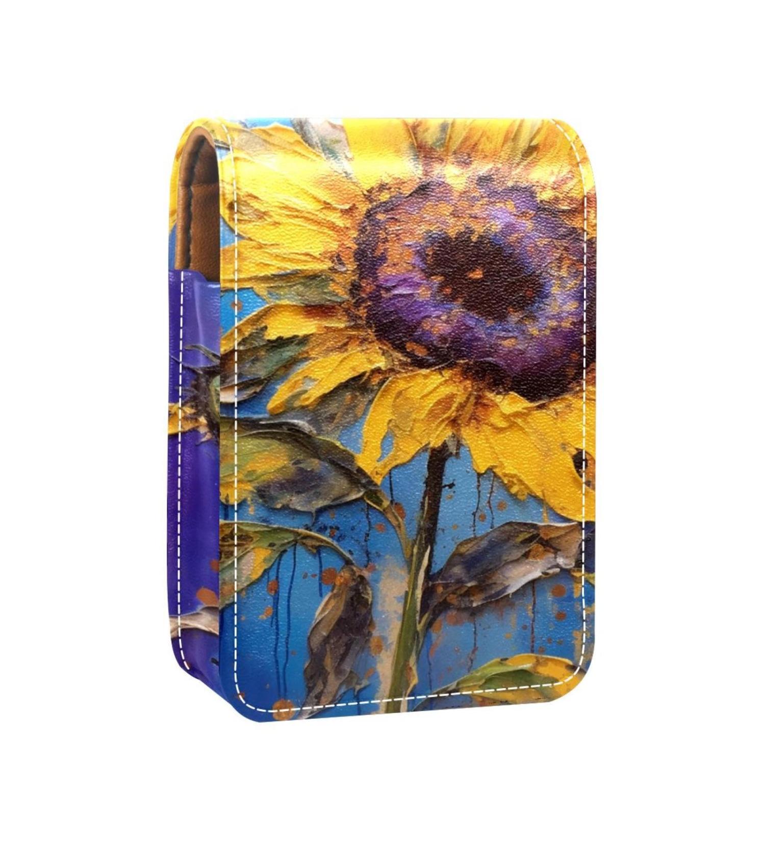 Travel Lipstick Organizer Case - Portable Makeup Bag with Mirror | Art Style Watercolor Sunflower - A305v6tras - Buy Online on GoSupps.com