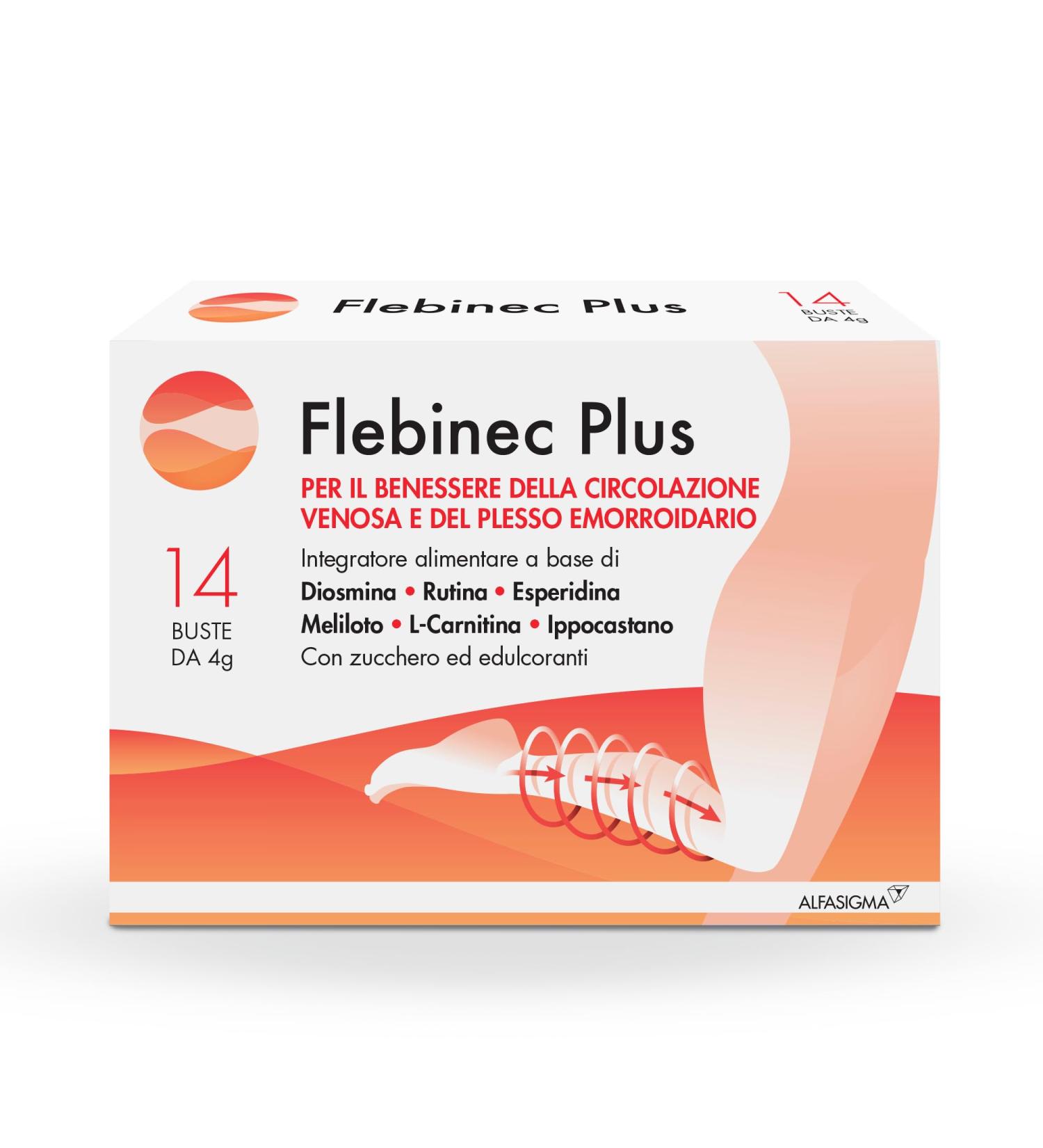 Flebinec Plus a dietary supplement to maintain venous tone and to drain and balance blood flow within the microcirculation 14 sachets to dissolve in water.