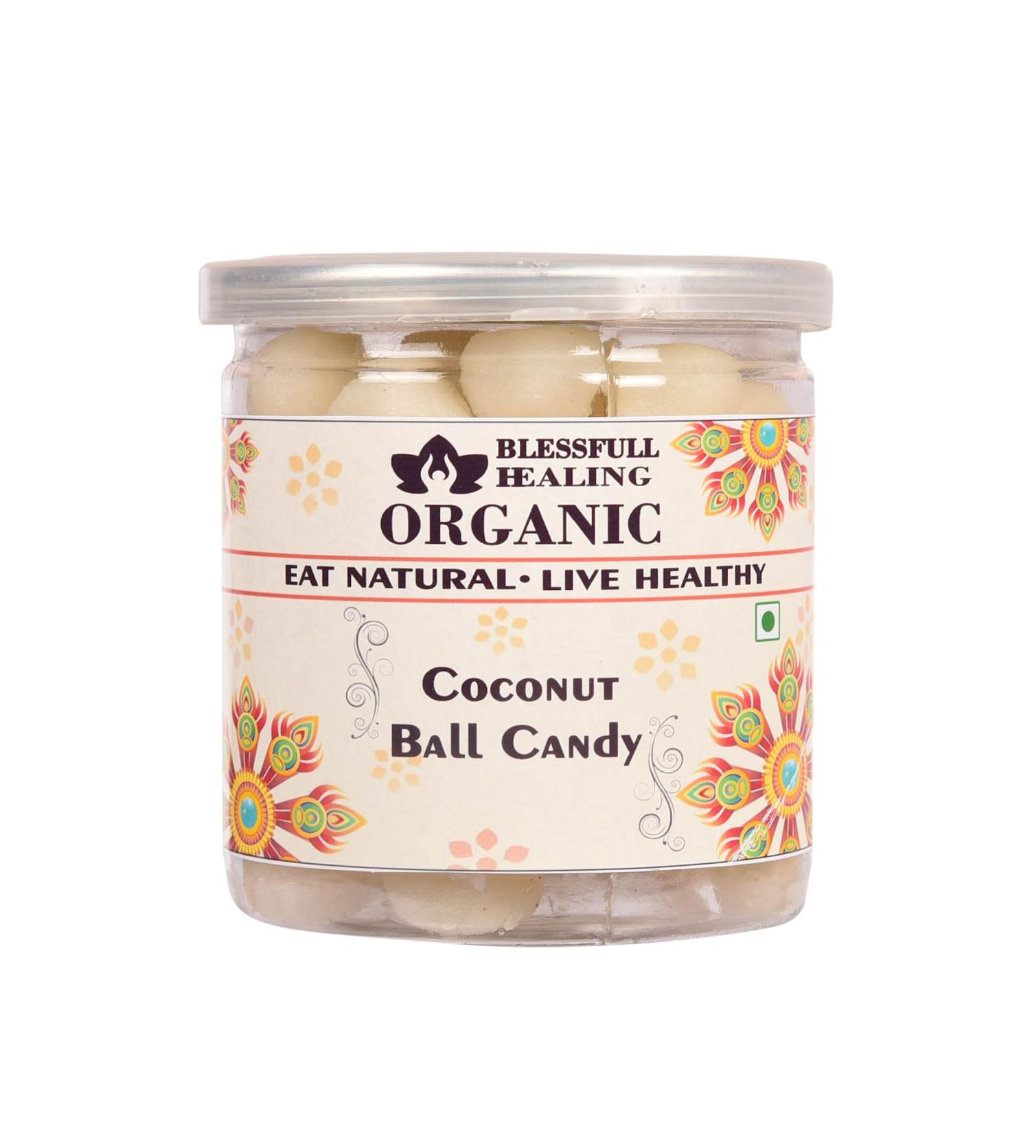 Blessfull Healing Organic Coconut Ball Candy 300 Gram Airtight Container (Packing May Vary)
