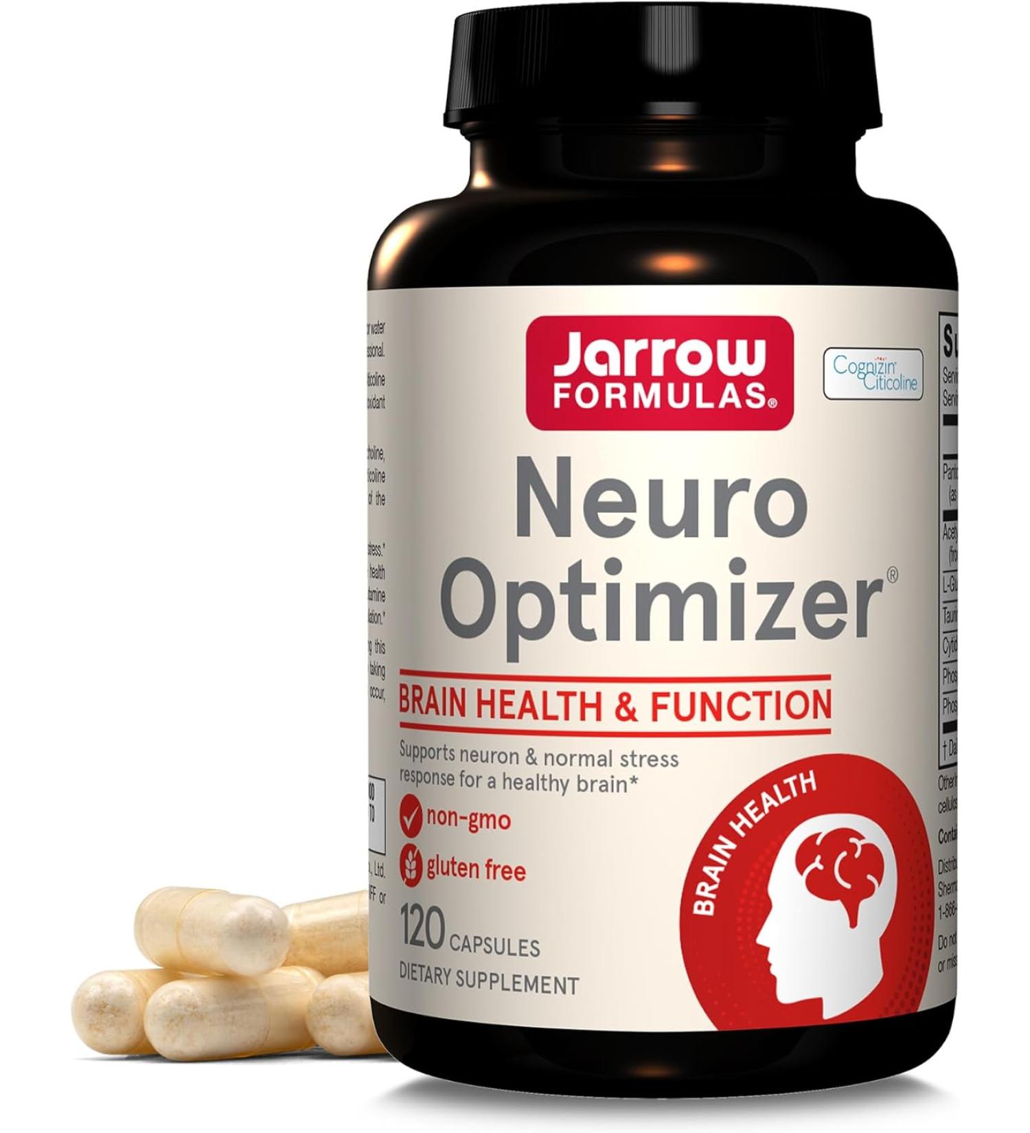 Jarrow Formulas Neuro Optimizer - 240 Capsules Total | Brain Health & Antioxidant Support | 7 Neuro Nutrients | Gluten Free - Buy Online on GoSupps.com