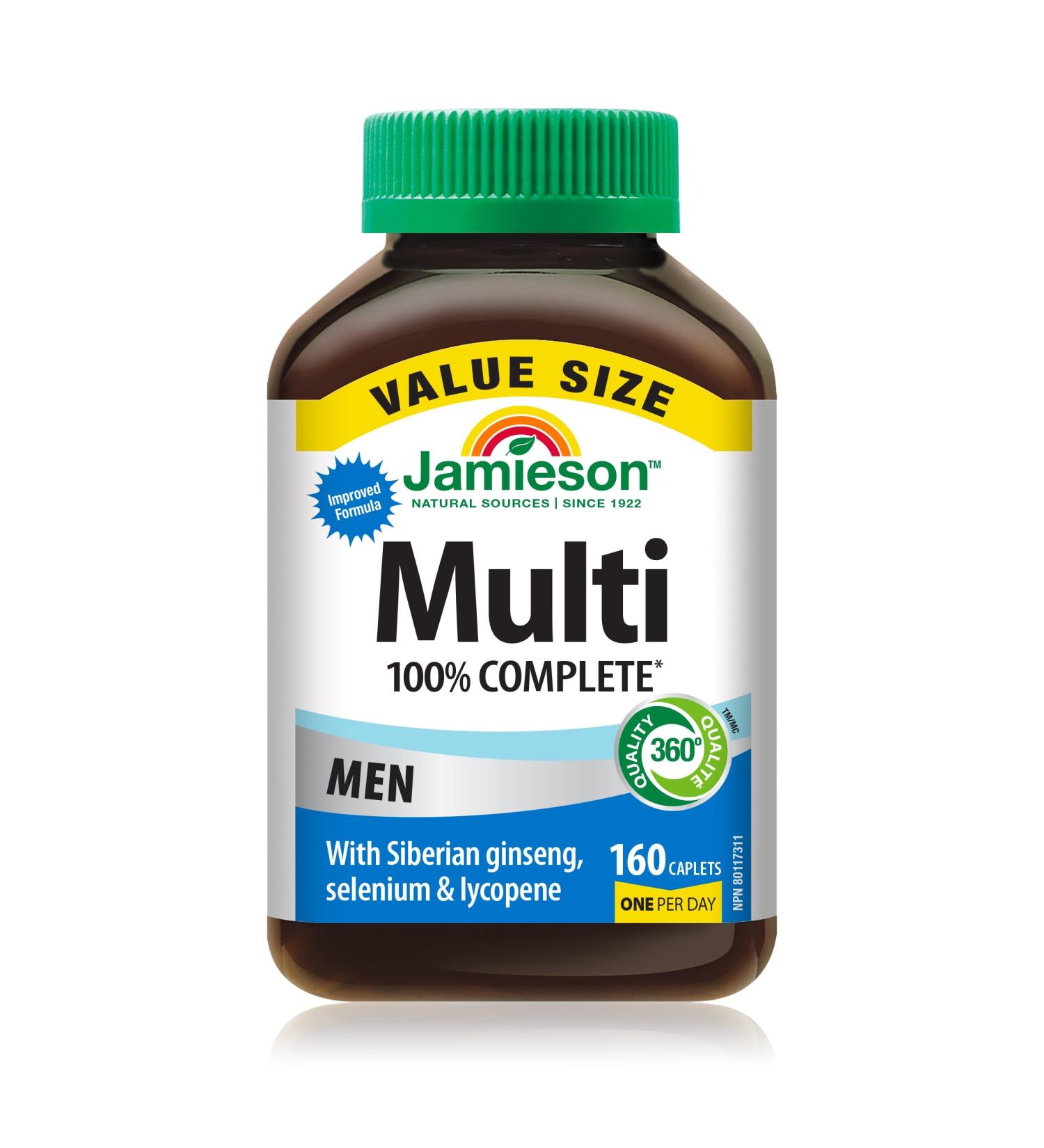 Jamieson 100% Complete Multivitamin for Adult Men Value Size with Siberian Ginseng Selenium & Lycopene 160 count (Pack of 1) - Buy Online on GoSupps.com