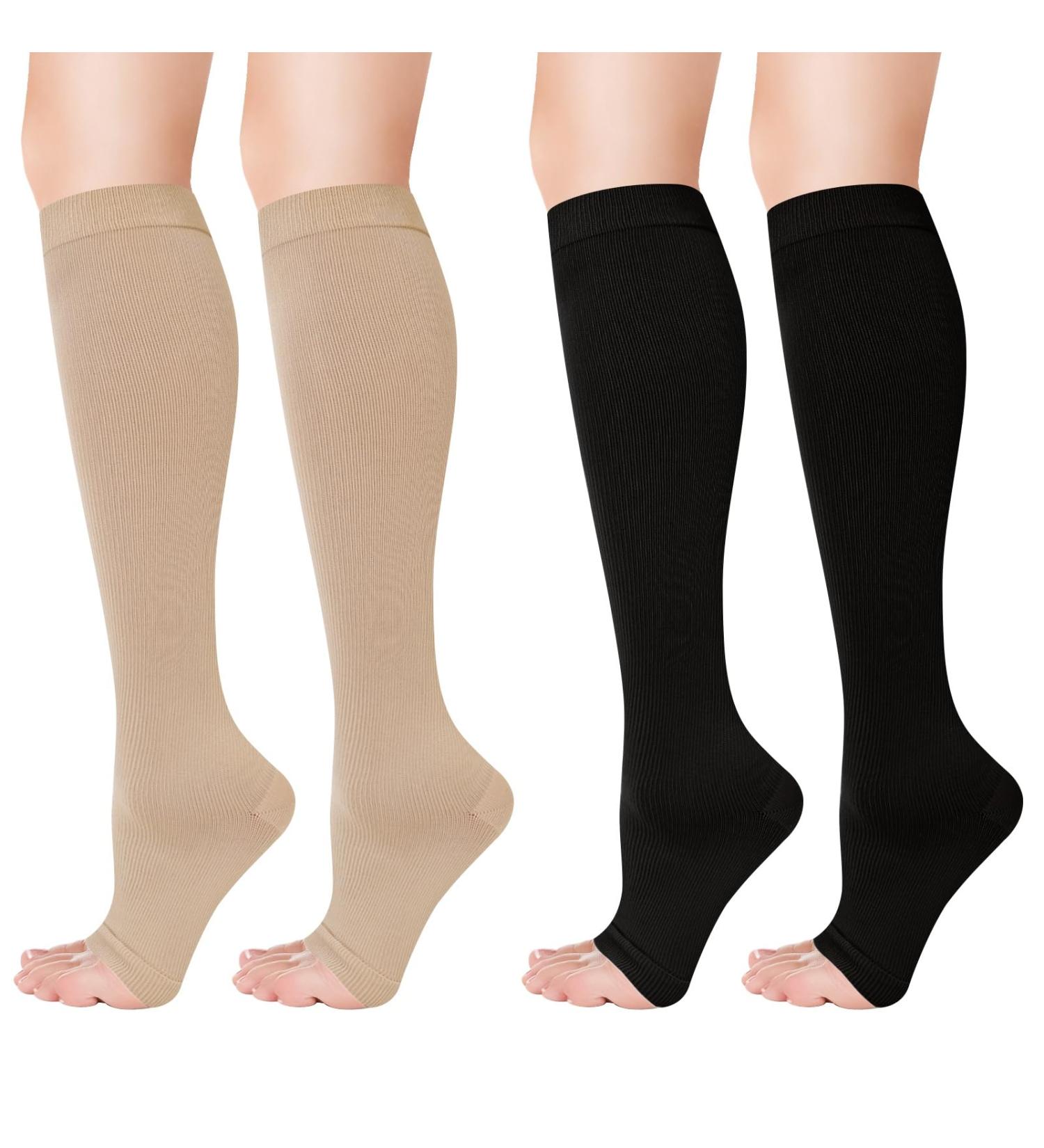 umorismo 2 Pair Flight Compression Socks Toeless Support Socks Open Toe Compression Stockings Calf Pressure Socks for Women Ladies Maternity Pregnancy Flying Travel Work Long Haul Flight L-XL - Buy Online on GoSupps.com
