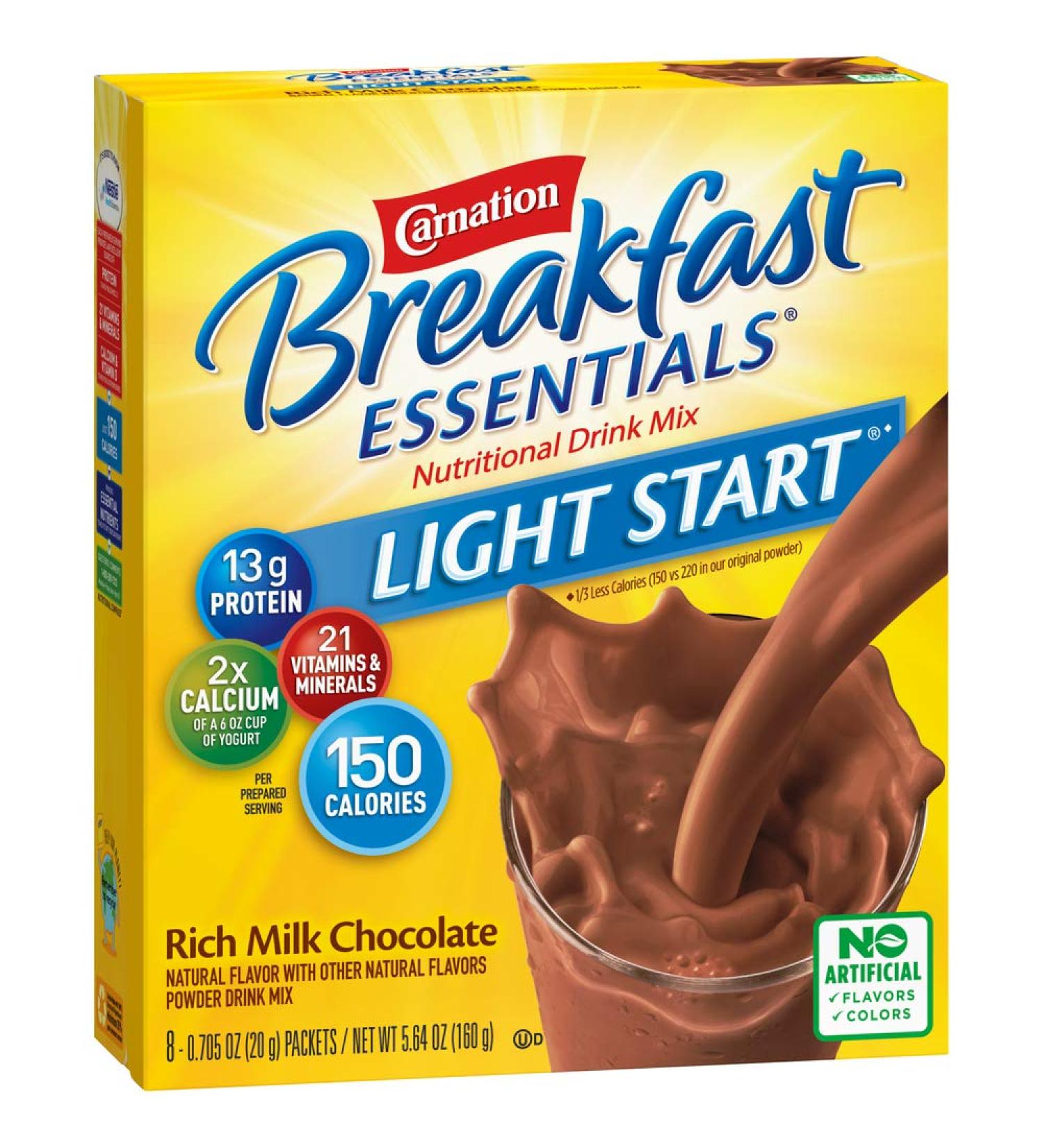 Carnation Breakfast Essentials Light Start Powder Drink Mix - Rich Milk Chocolate (8 Packets) - Buy Online on GoSupps.com