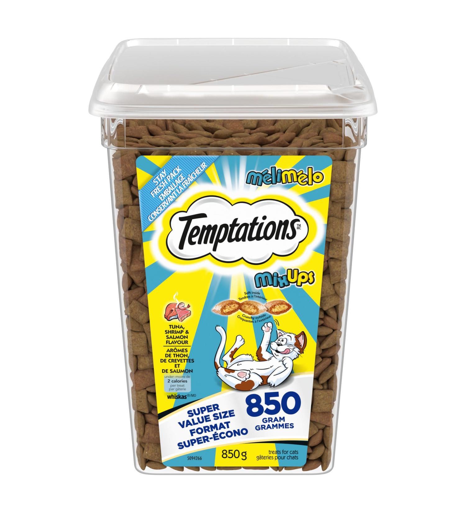 TEMPTATIONS Mix-Ups Adult Cat Treats Tuna Shrimp & Salmon Flavour 850g Tub - Buy Online on GoSupps.com