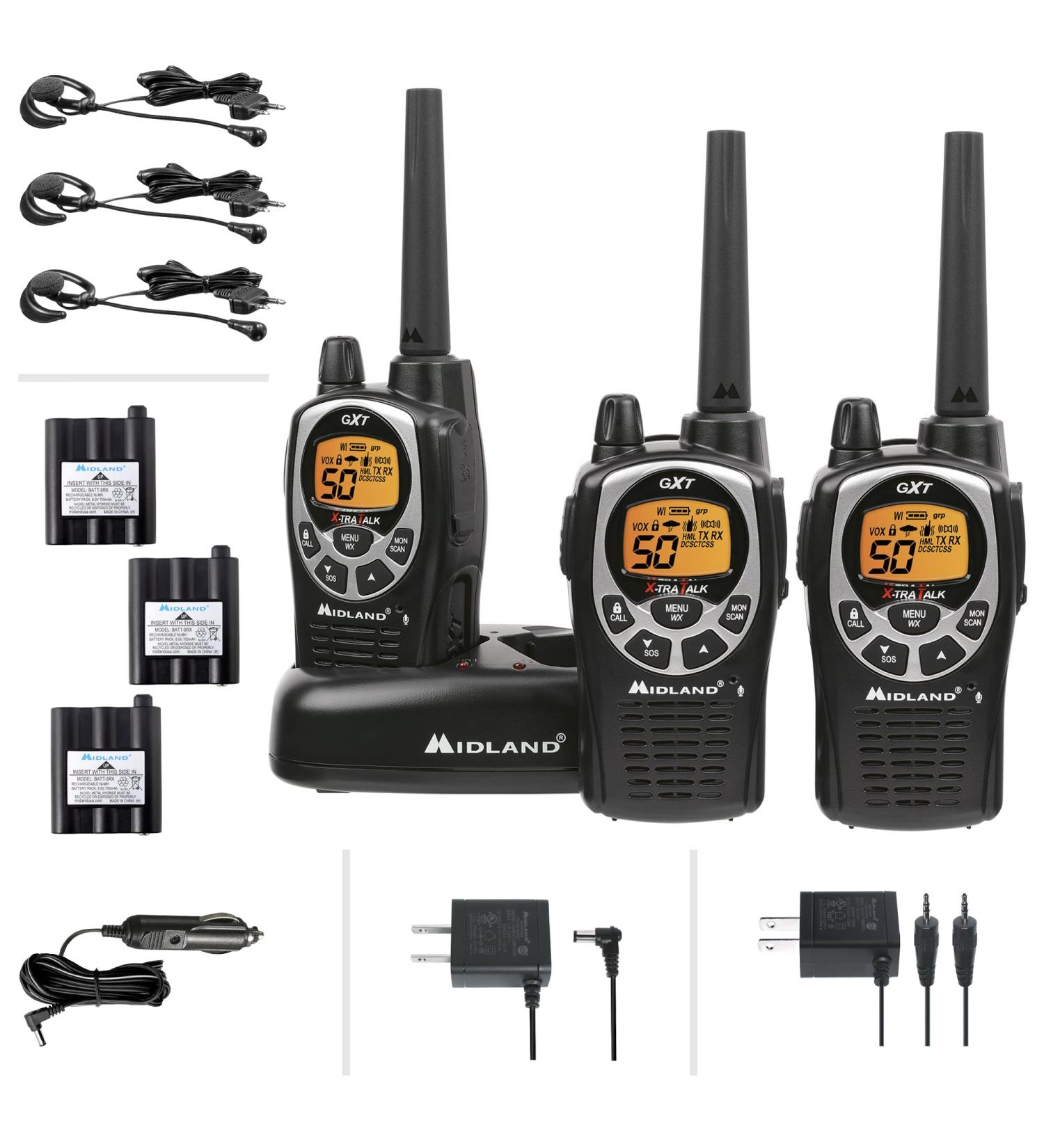 Midland 50 Ch Waterproof GMRS Two-Way Radio - Long Range Walkie Talkie w/ 142 Privacy Codes, SOS Siren, NOAA Weather Alerts - Black/Silver 3-Pack - Buy Online on GoSupps.com