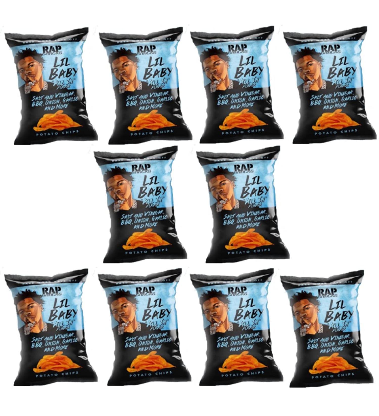 Rap Snacks 1 oz Potato Chip Bags (10 pack) (Lil Baby Salt & Vinegar BBQ Honey Garlic, 10 Pack) Lil Baby Salt & Vinegar, BBQ, Onion, Garlic