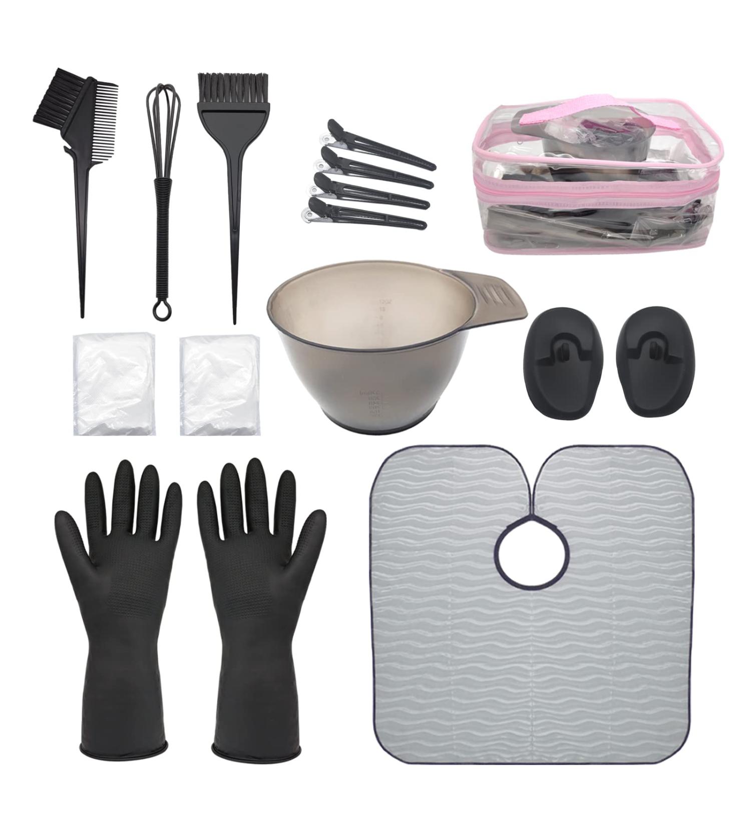 16PCS Hair Dye Coloring Kit with Bleaching Tools, Color Brush, Bowl, Gloves, Cape, and DIY Accessories - Buy Online on GoSupps.com