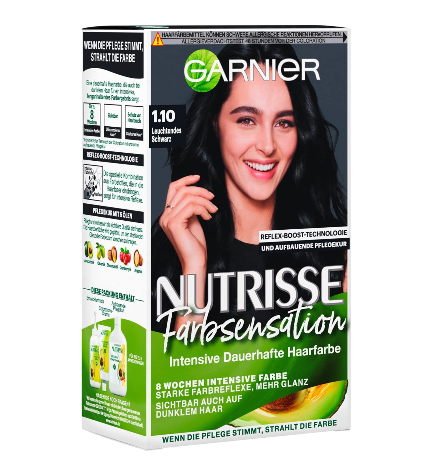 Garnier Nutrisse Nursing intensive tinting with nourishing fruit caves coloring with 8 weeks hold color sensation hair color 1.10 bright black 1.10 bright black 1 piece (1 Pack)