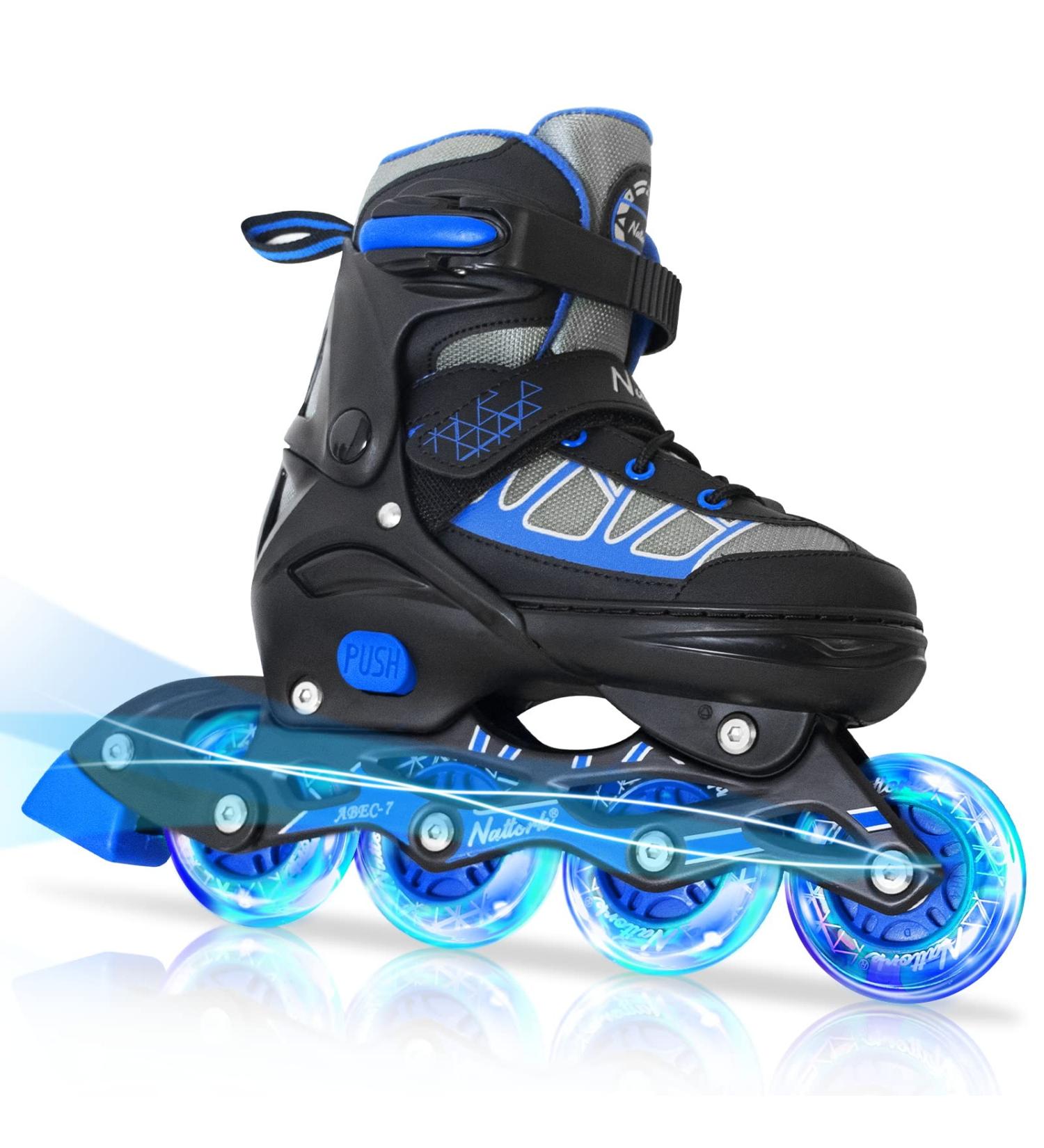 Nattork Kids Blades Roller Inline Skates with Light Up Wheels - Blue Small-Little Kid Size 10C-13C | Indoor Outdoor Sports Gift - Buy Online on GoSupps.com