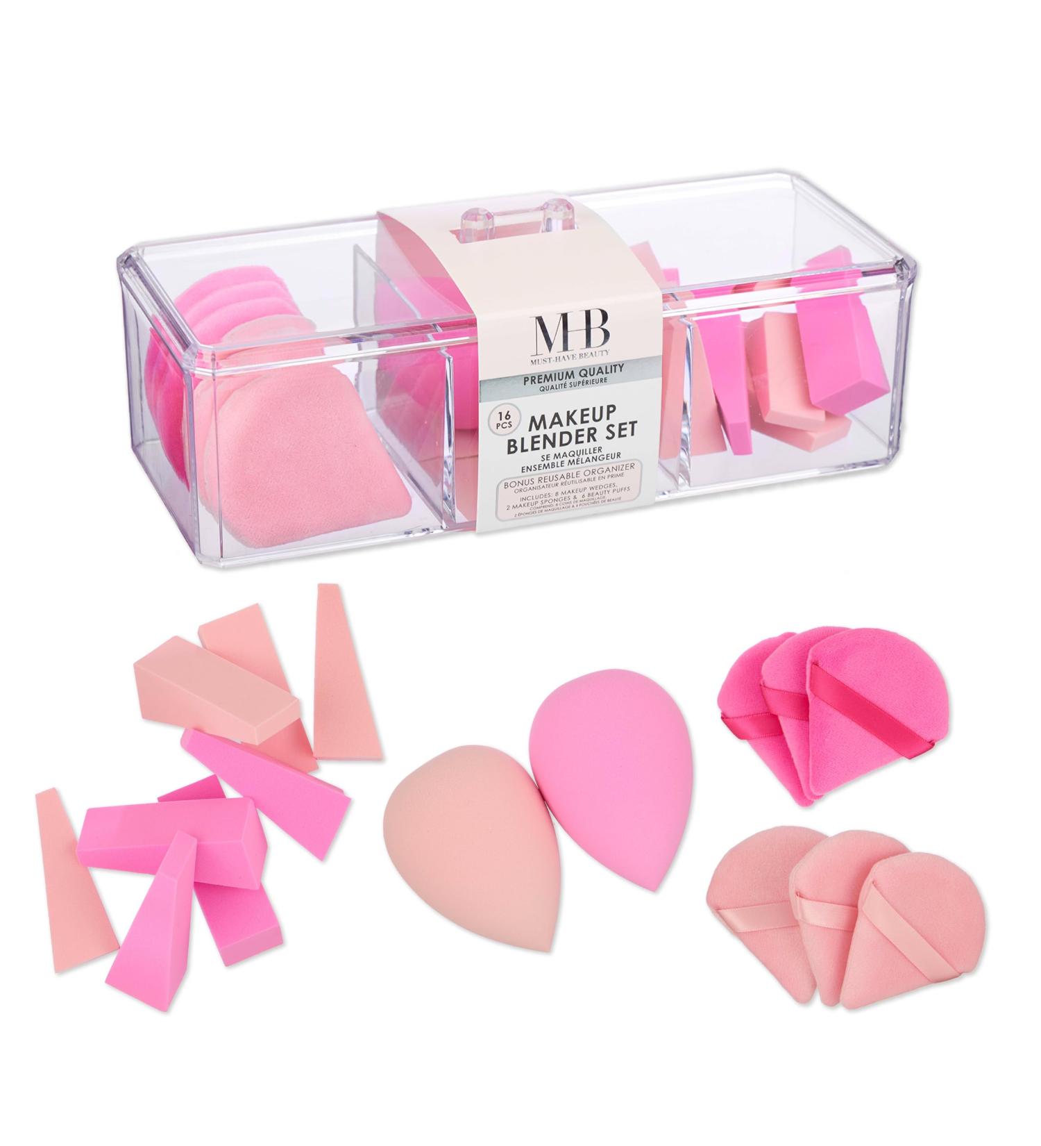 Expressions 16pc Makeup Blender Set - Pink Beauty Sponges Wedges & Organizer for Flawless Makeup Application | Assorted Blenders - Shop Internationally - Buy Online on GoSupps.com