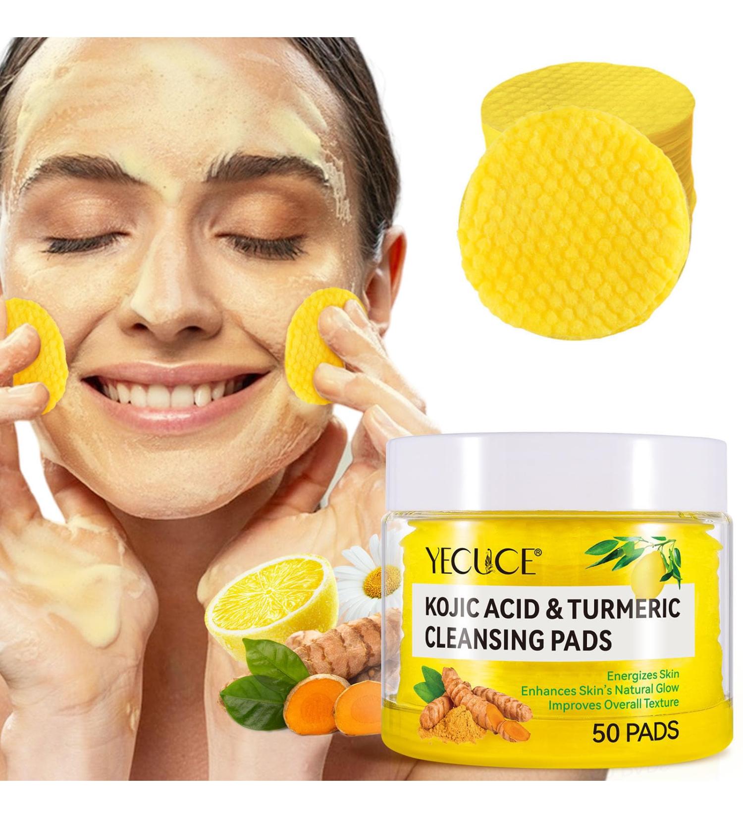 Turmeric Kojic Acid Cleansing Pads - 50 Pcs Exfoliating Face Pads for Dark Spots Gentle & Safe Formula - Buy Online on GoSupps.com