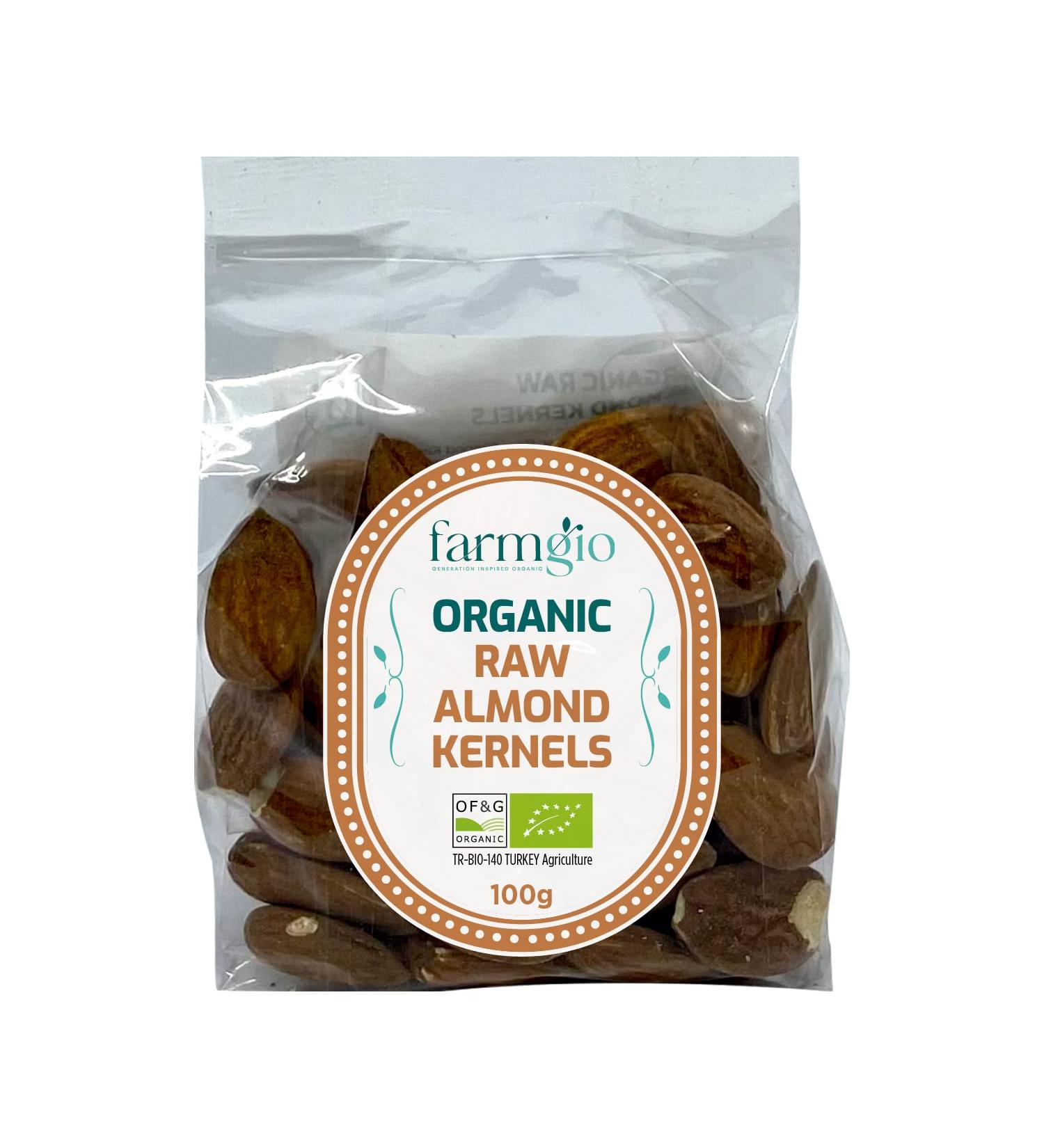 Farmgio Organic Raw Almond Kernels 5 X (100 g) | Vegetarians & Vegans | Certified Organic Agriculture | Zero Preservatives or Additives! - Buy Online on GoSupps.com
