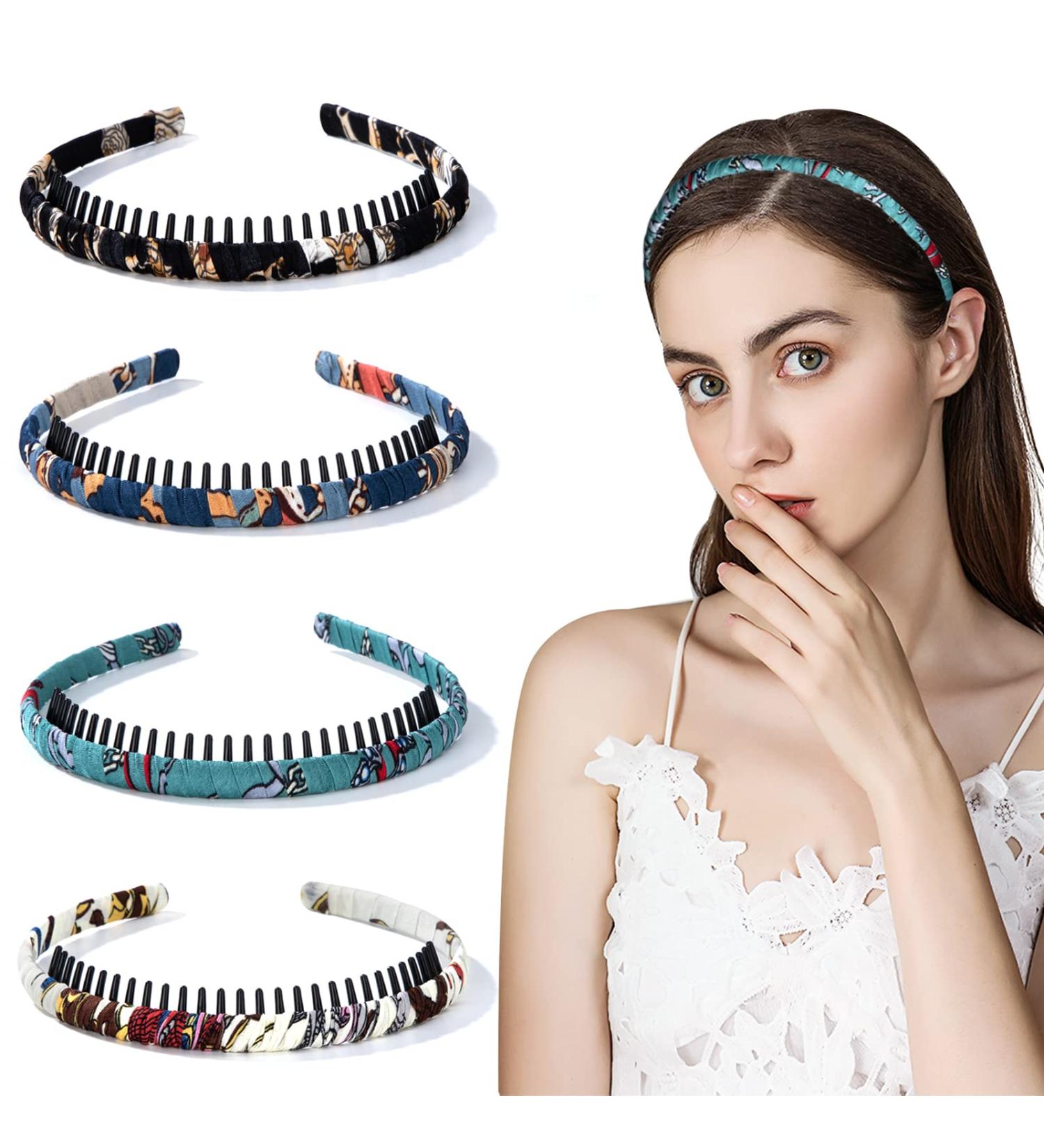 Hairy Headband with Teeth - Anti-Slip Plastic Hair Bands for Women & Girls | 4-Piece Satin Hair Accessories | Shop Internationally - Buy Online on GoSupps.com