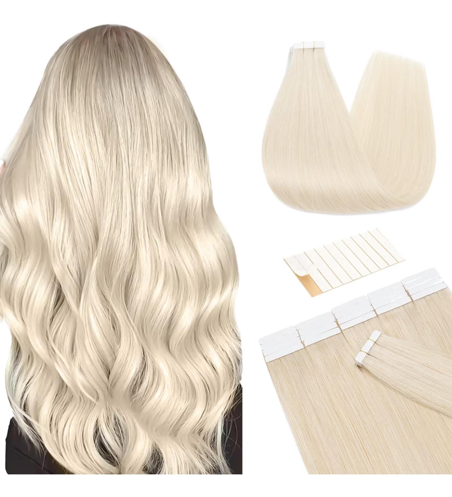 Tess Tape Extensions | Real Hair White Blonde #60 | 10PCS Tape-In Remy Human Hair | 30cm 20g - Buy Online on GoSupps.com