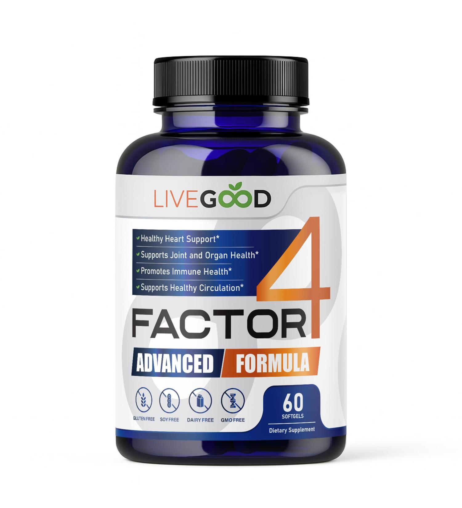 LIVEGOOD Factor 4 Omega 3 Fish Oil with EPA & DHA CoQ10 and Turmeric Advanced Q10 Coenzyme & CoQ10 Supplements DHA Supplements for Heart Joint & Immune Support Made in USA 60 Count  - Buy Online on GoSupps.com