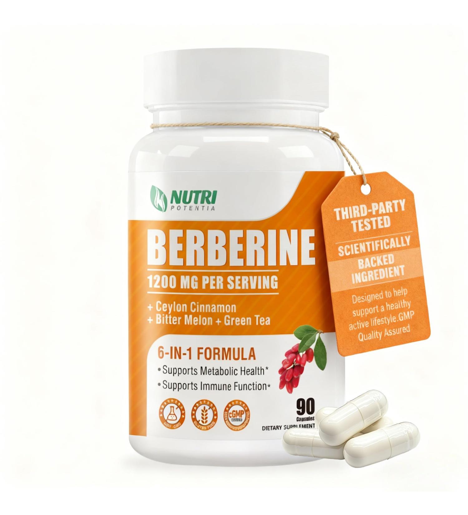 Organic Berberine Supplement-Berberine with Ceylon Cinnamon Bitter Melon & Green Tea Extract Supports Cholesterol Health & Immune Function.Third-Party Tested(Made & Tested in USA).1200mg 90 Capsules - Buy Online on GoSupps.com