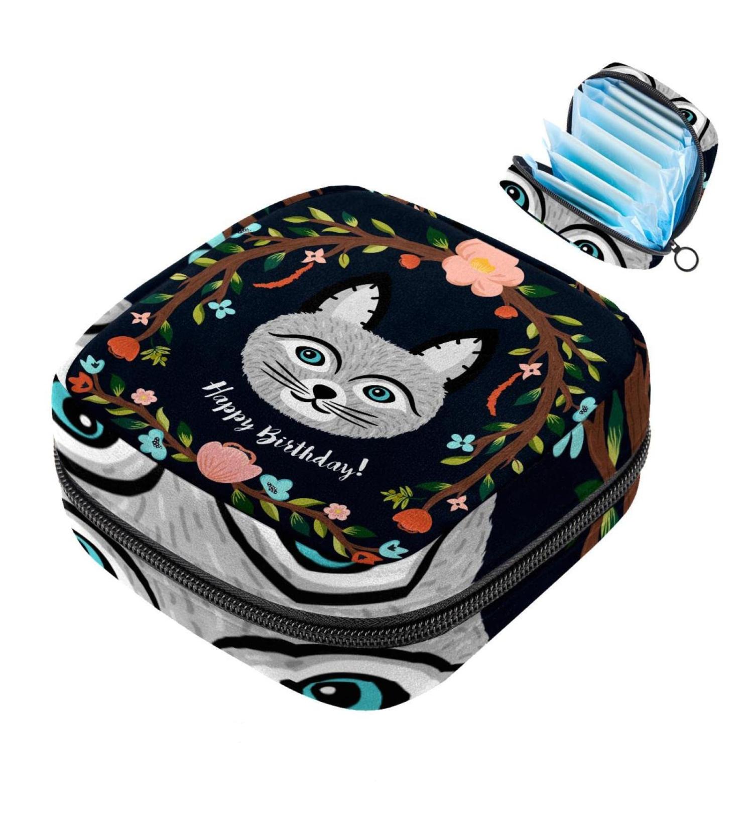 Menstruation Pad Bag with Zipper | Women's Napkin & Tampon Collector | Funny Cats & Floral Designs | Perfect for Girls - Buy Online on GoSupps.com