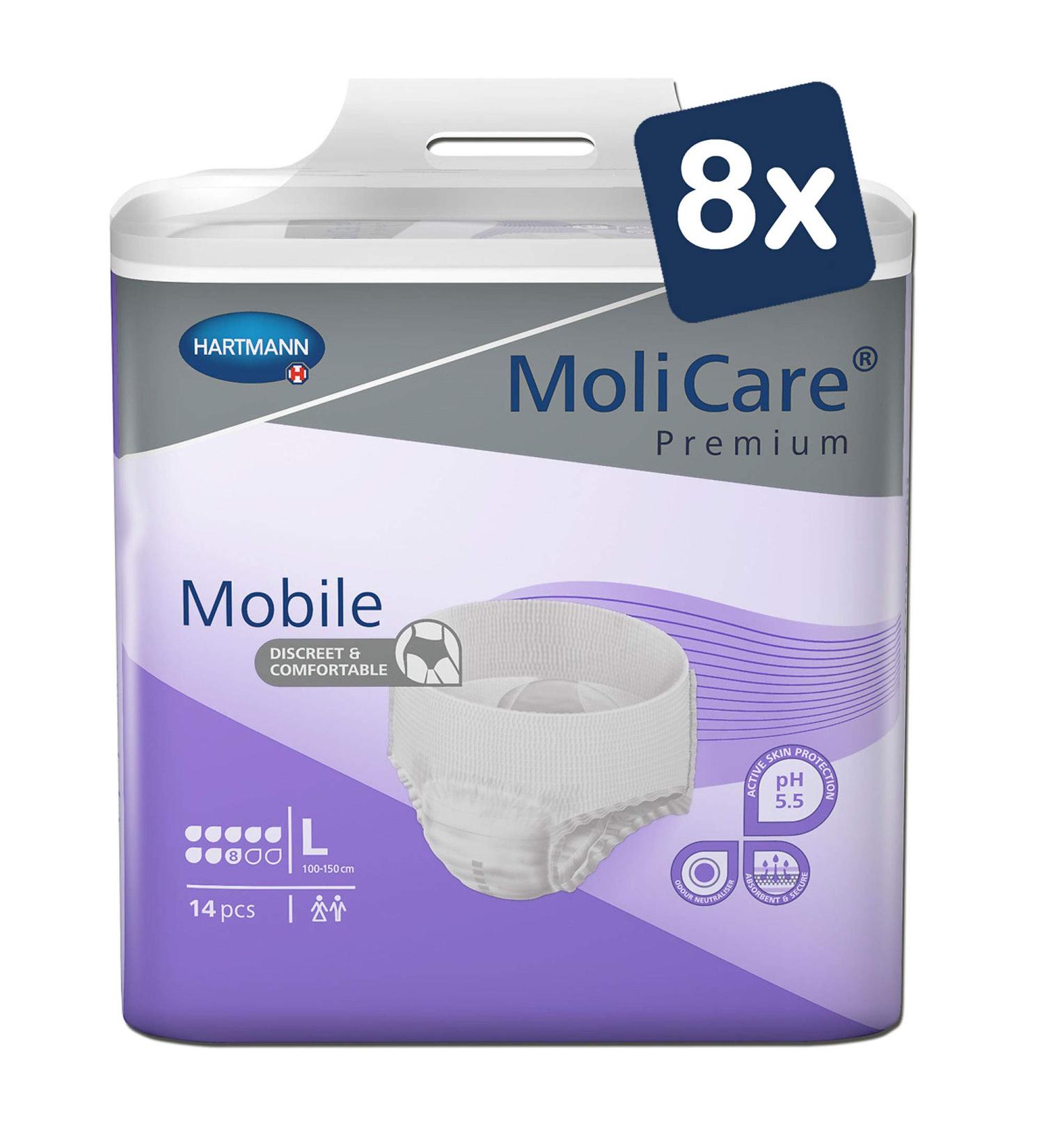 Molicare Premium Mobile Disposable Pants for Incontinence | 8 Drops Size L (100-150 cm Hip) | 14 Pieces | Discreet Protection for Men & Women - Buy Online on GoSupps.com