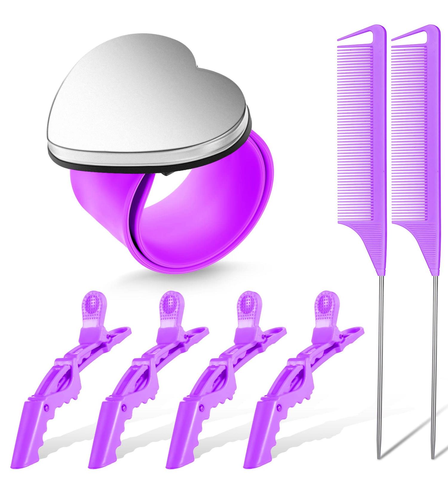 7-Piece Hair Braiding Tools Set with Magnetic Pin Wristband and Stainless Steel Combs - Purple - Buy Online on GoSupps.com