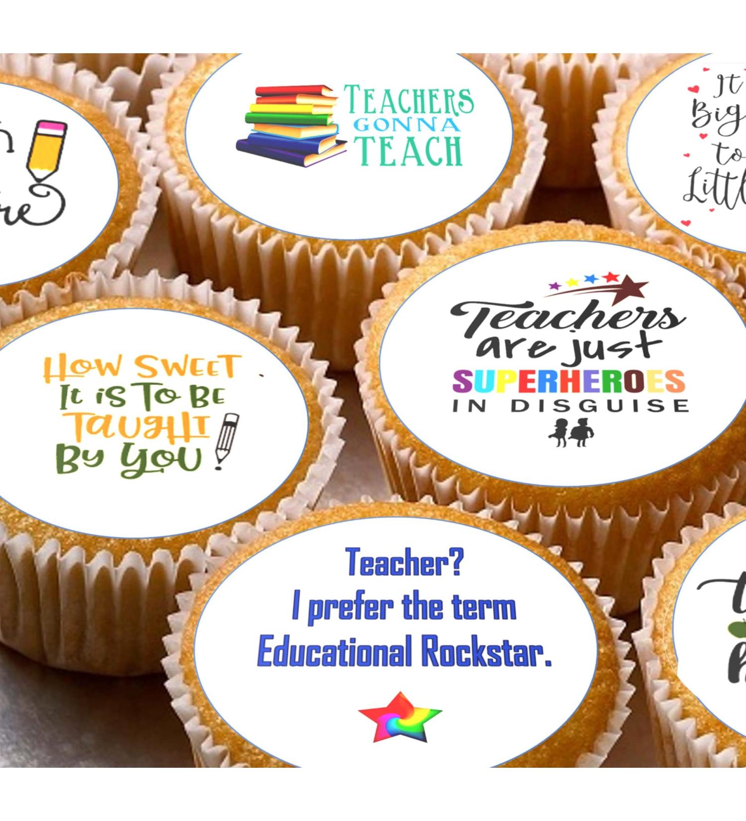 24 Teacher pre-cut edible kids childrens party decorations cupcake wafer toppers - Buy Online on GoSupps.com