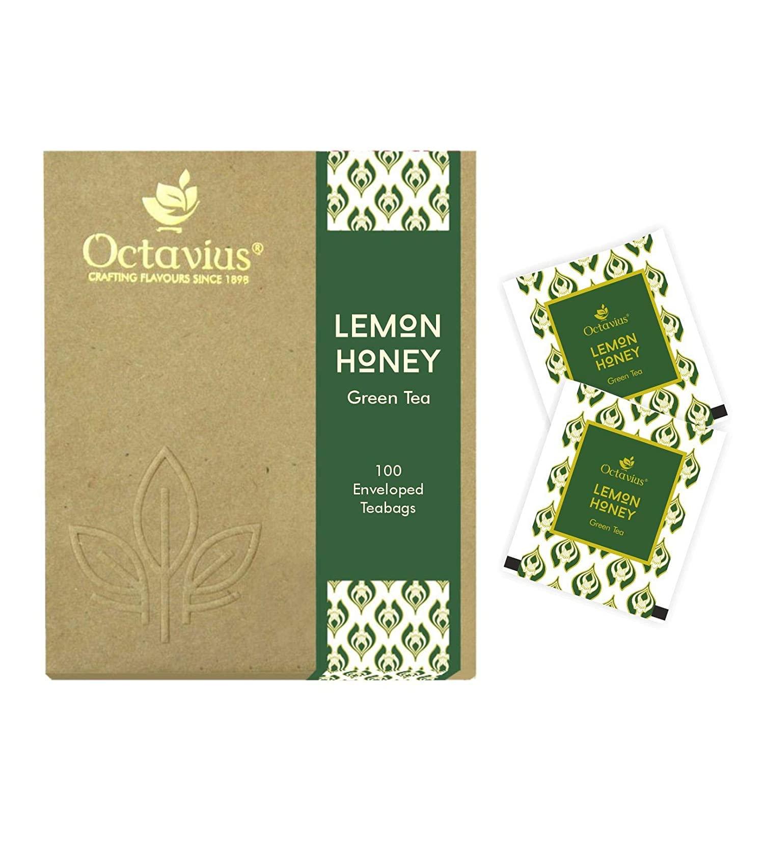 Octavius Lemon Honey Green Tea - 100 Enveloped Double Chamber Tea Bags - Perfect for Tea Lovers - Pack of 1 - Buy Online on GoSupps.com