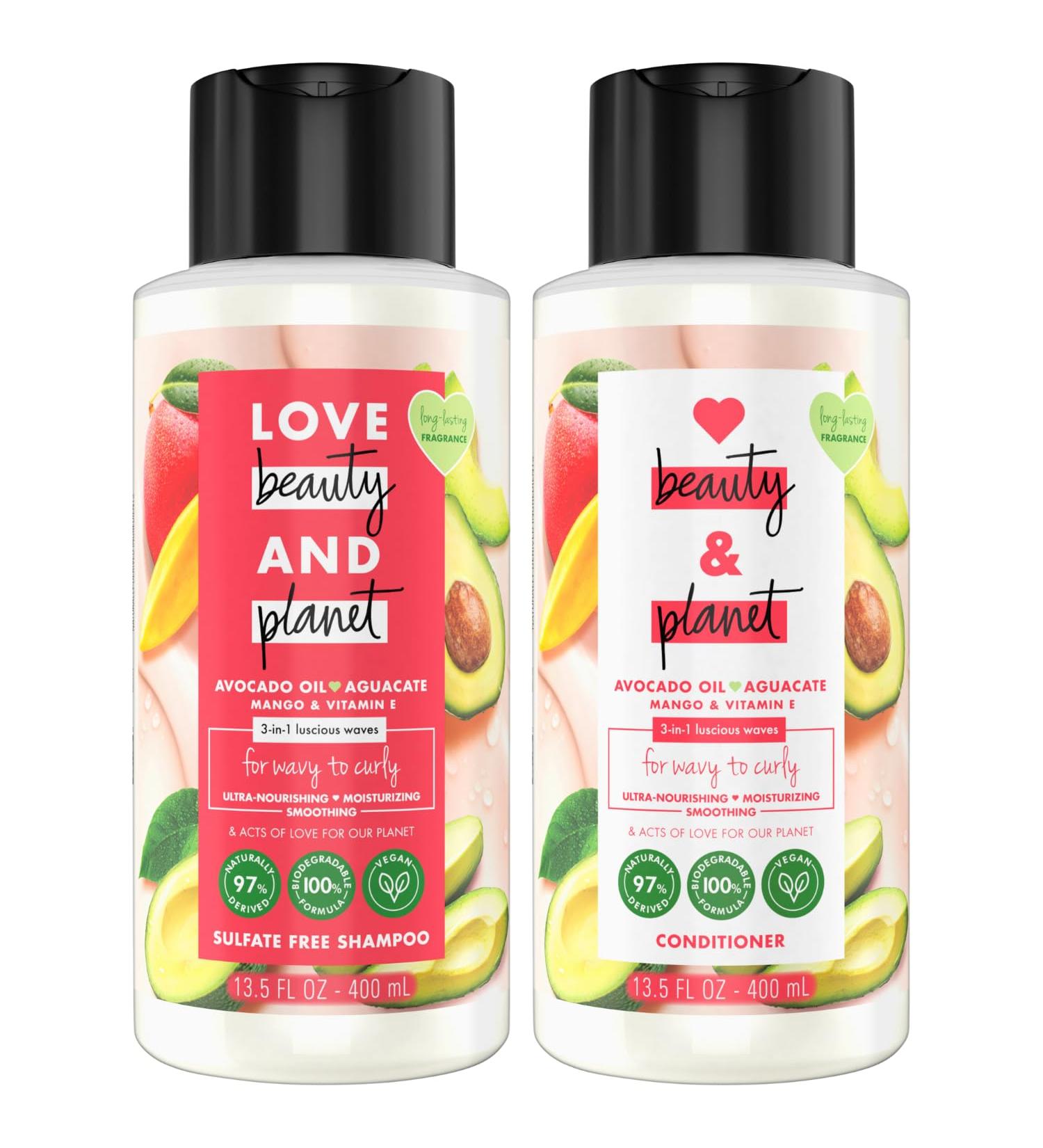 Love Beauty Planet Shampoo & Conditioner Set - Sulfate-Free Avocado Oil Mango & Vitamin E for Wavy & Curly Hair - 13.5 Oz - Buy Online on GoSupps.com
